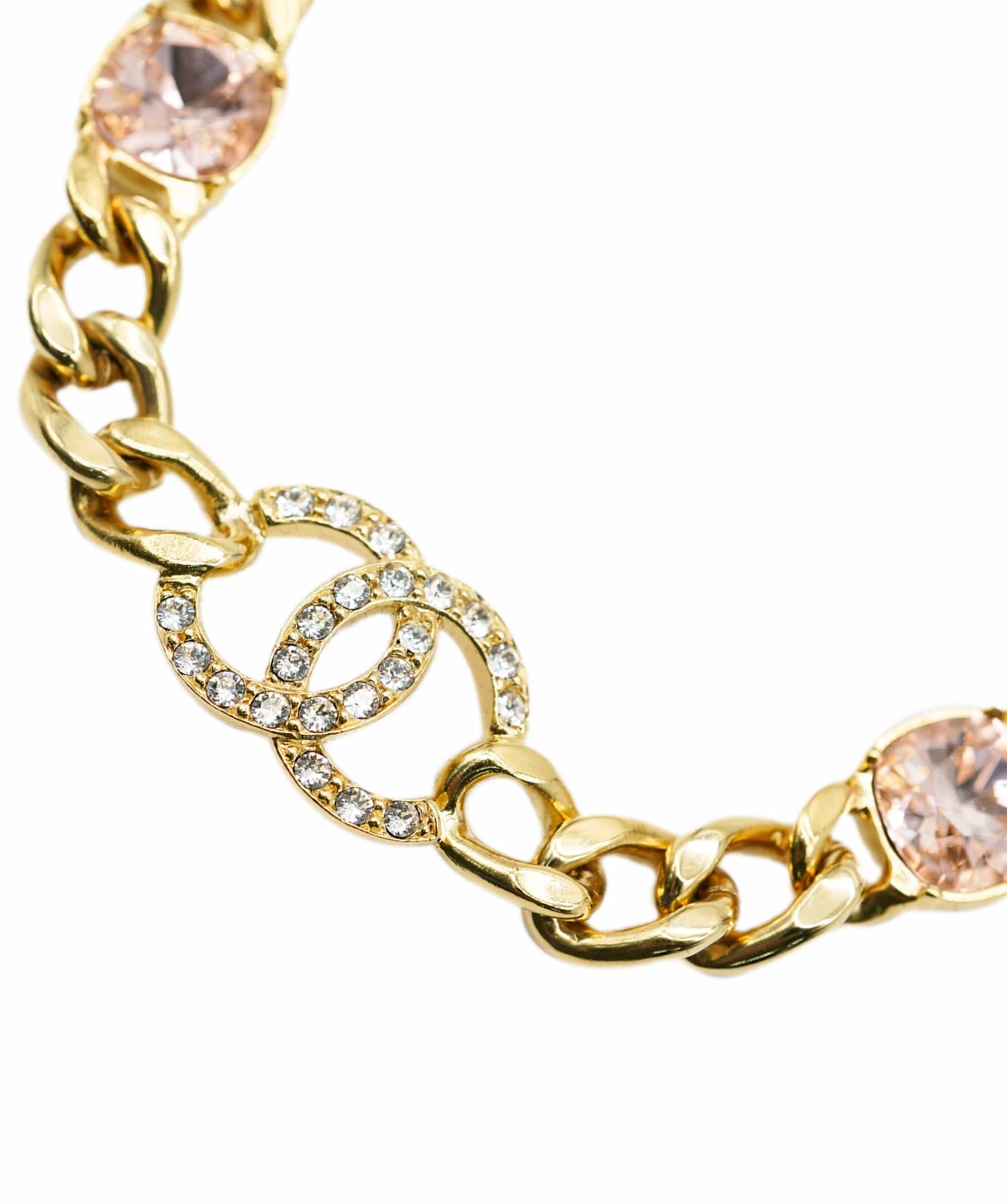 Chanel Chanel Pink Gem Stone with Crystal CC necklace ALC0861