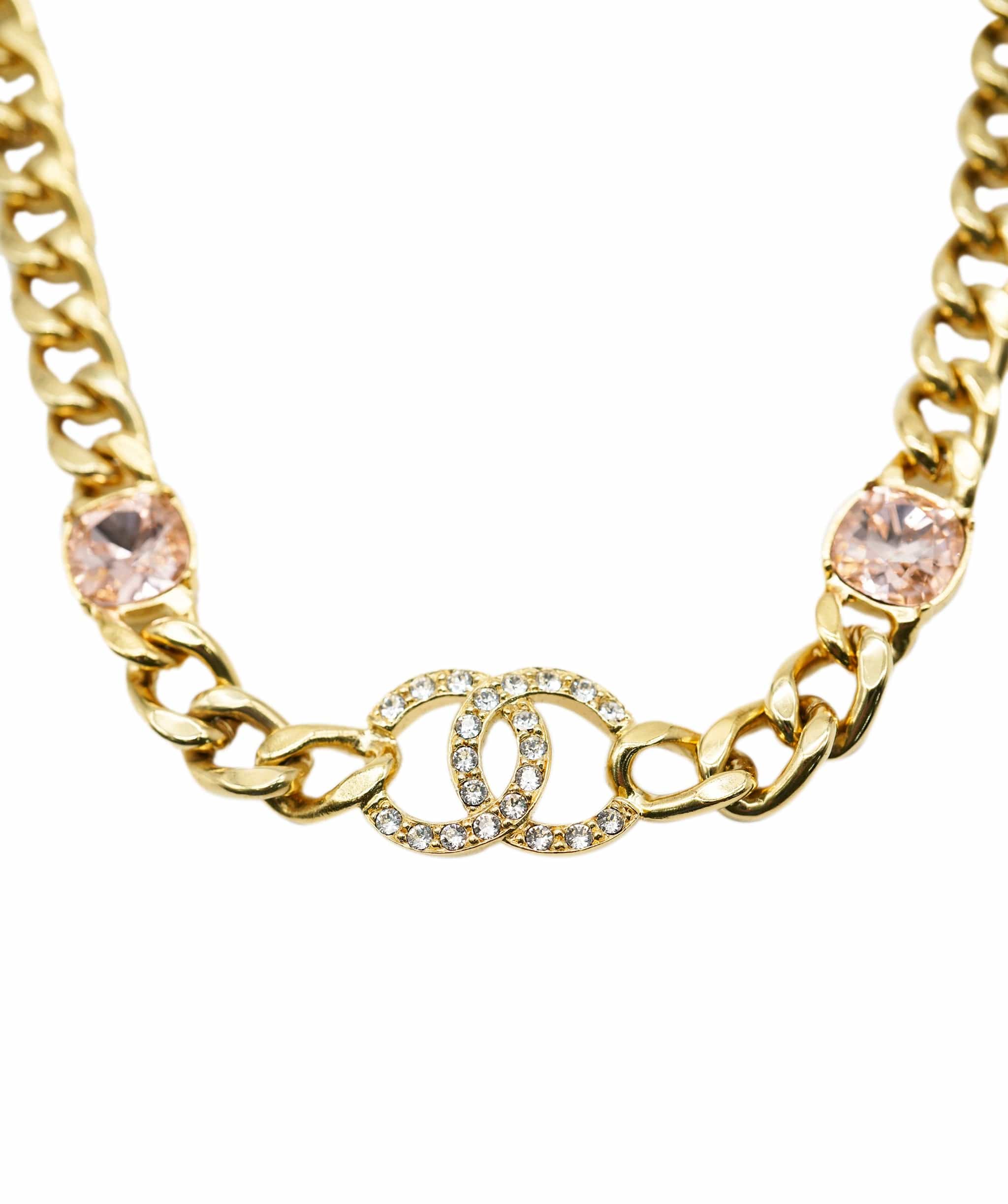 Chanel Chanel Pink Gem Stone with Crystal CC necklace ALC0861