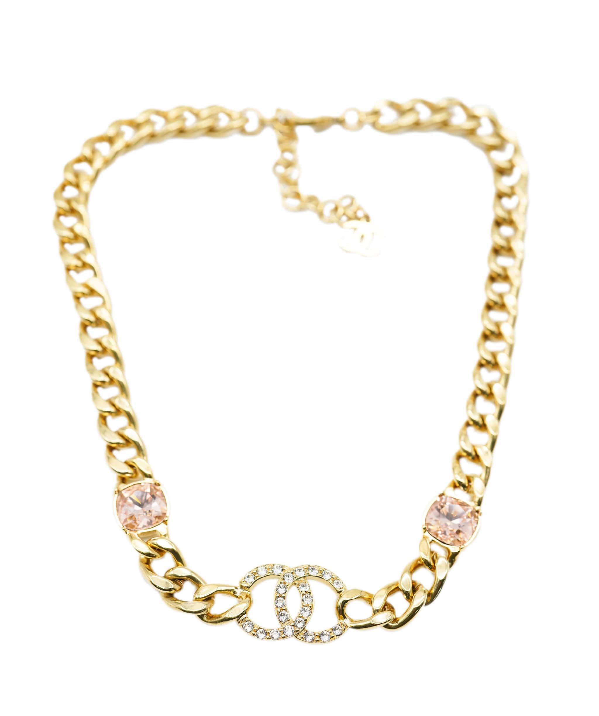 Chanel Chanel Pink Gem Stone with Crystal CC necklace ALC0861