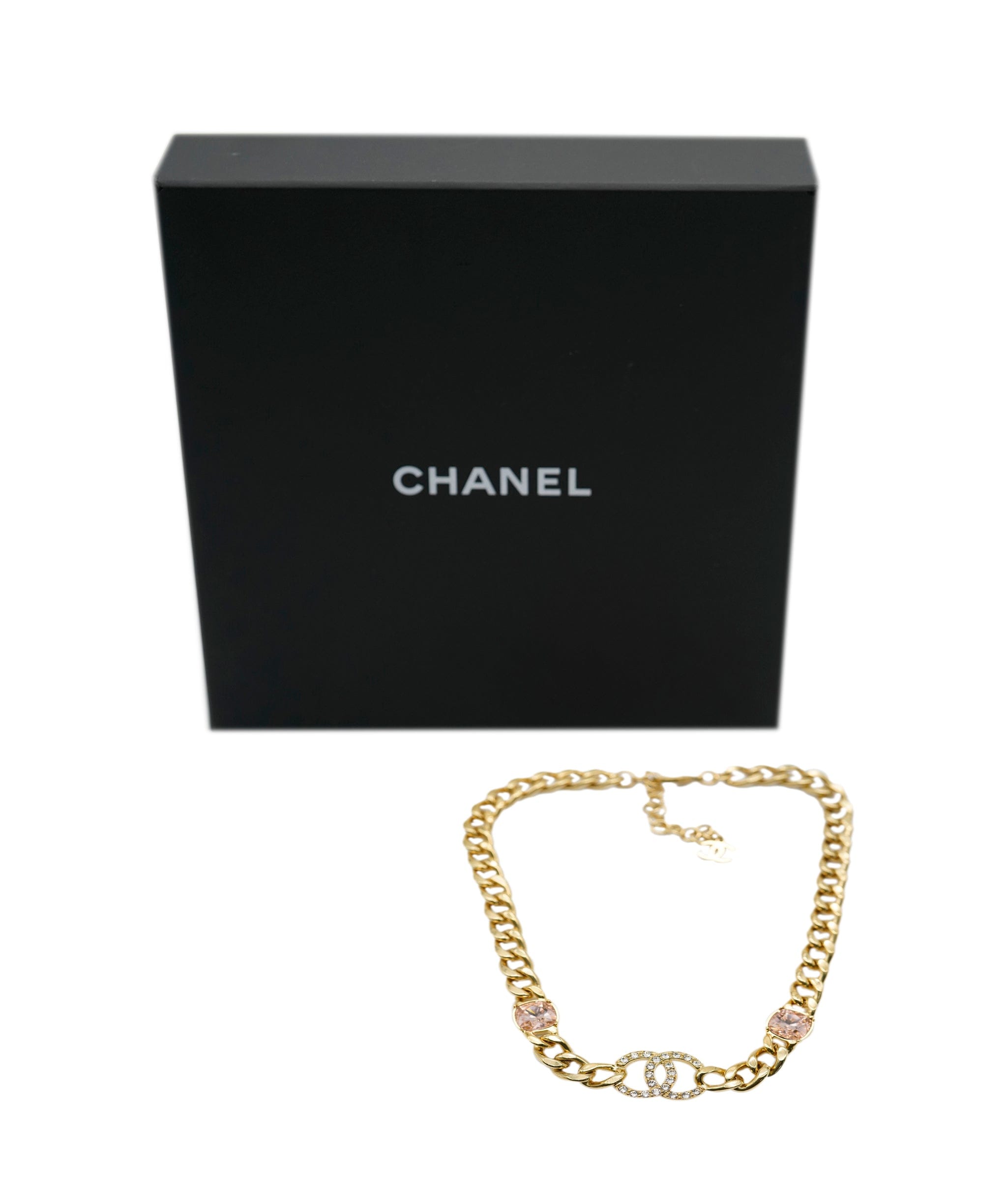 Chanel Chanel Pink Gem Stone with Crystal CC necklace ALC0861