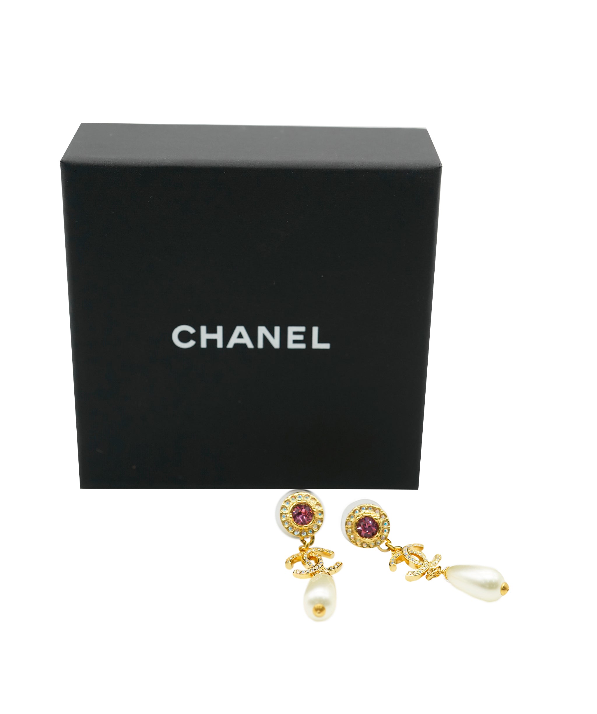 Chanel Chanel Pink Gem Stone with Crystal cc pearl Drop earrings ALC0862