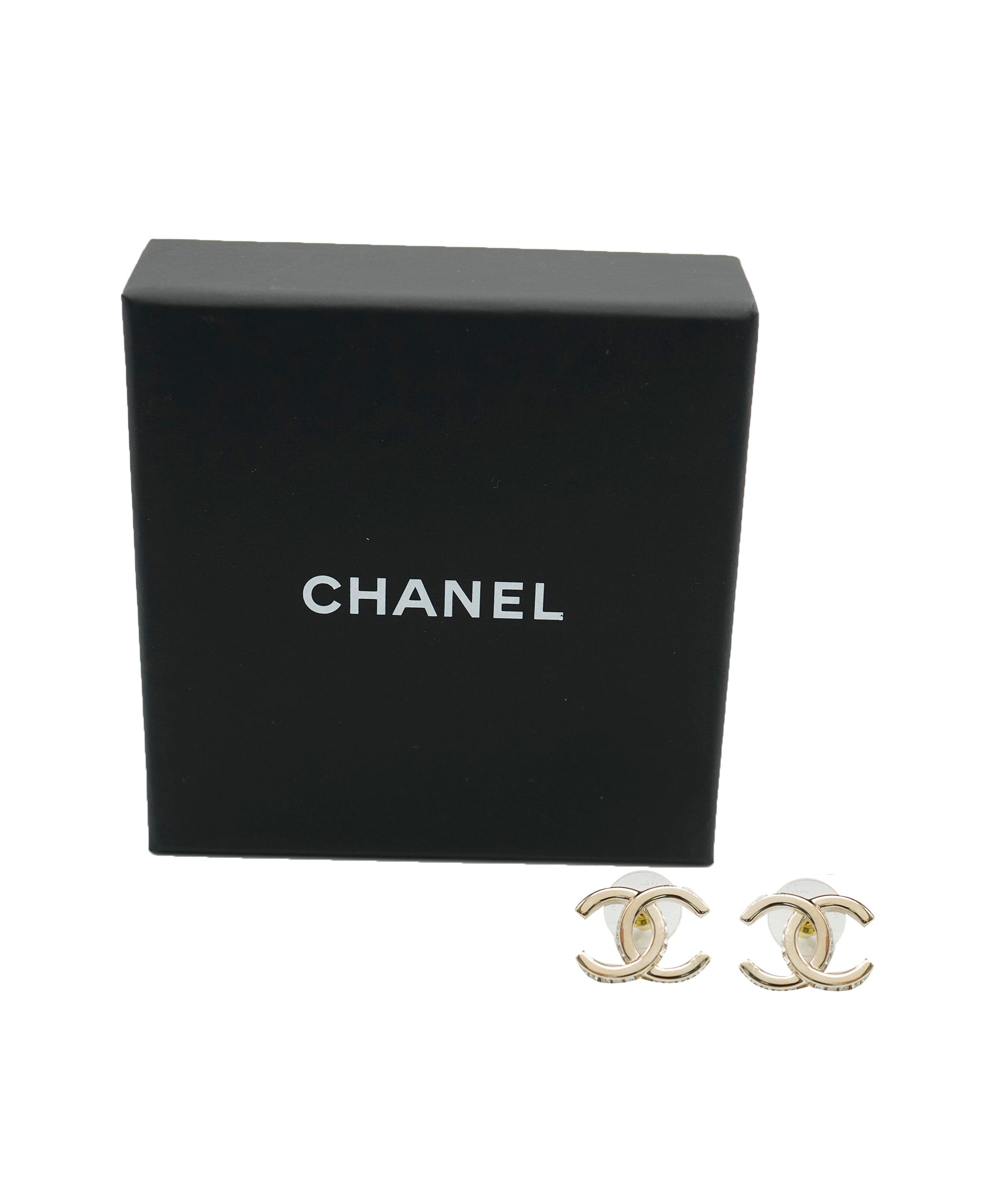 Chanel chanel side diamontes light gold cc studds  ASL9337