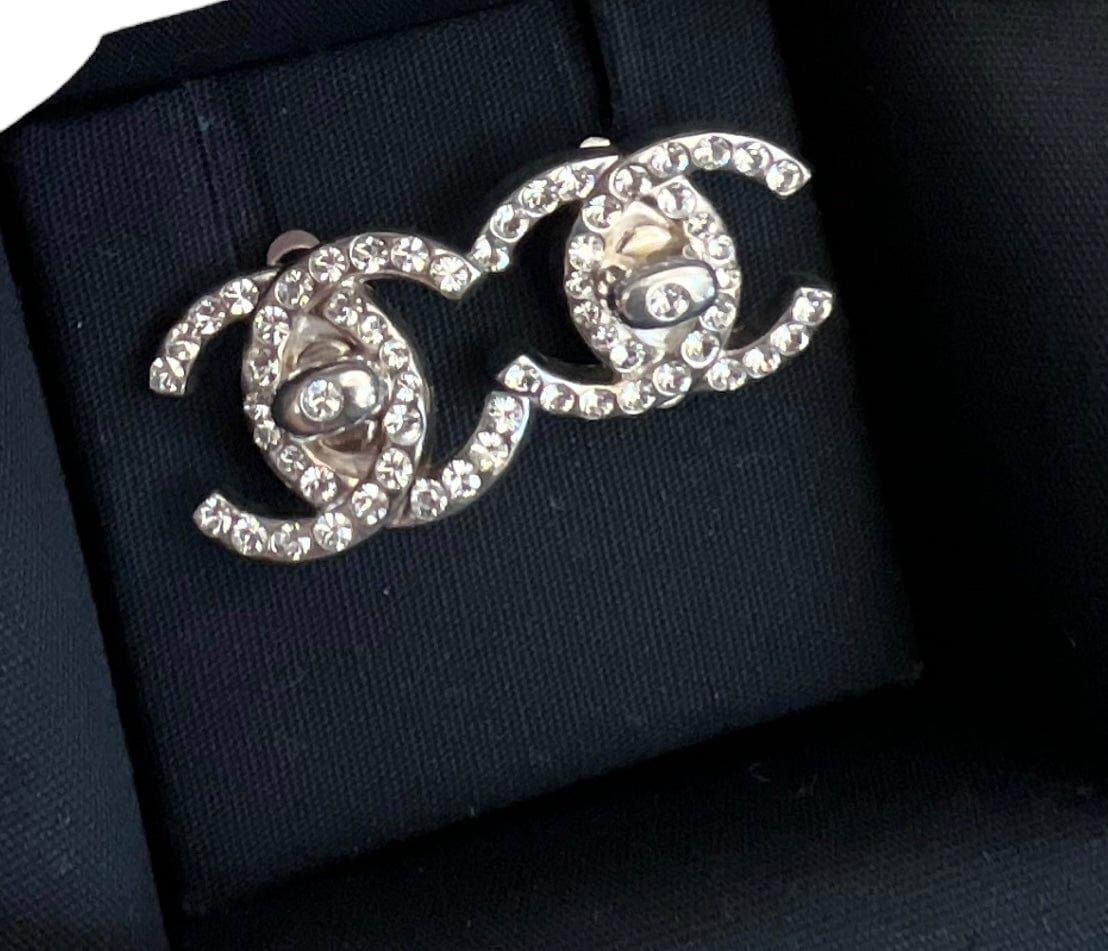 Chanel Chanel Silver Rhinestone Turnlock Earrings UKL1330