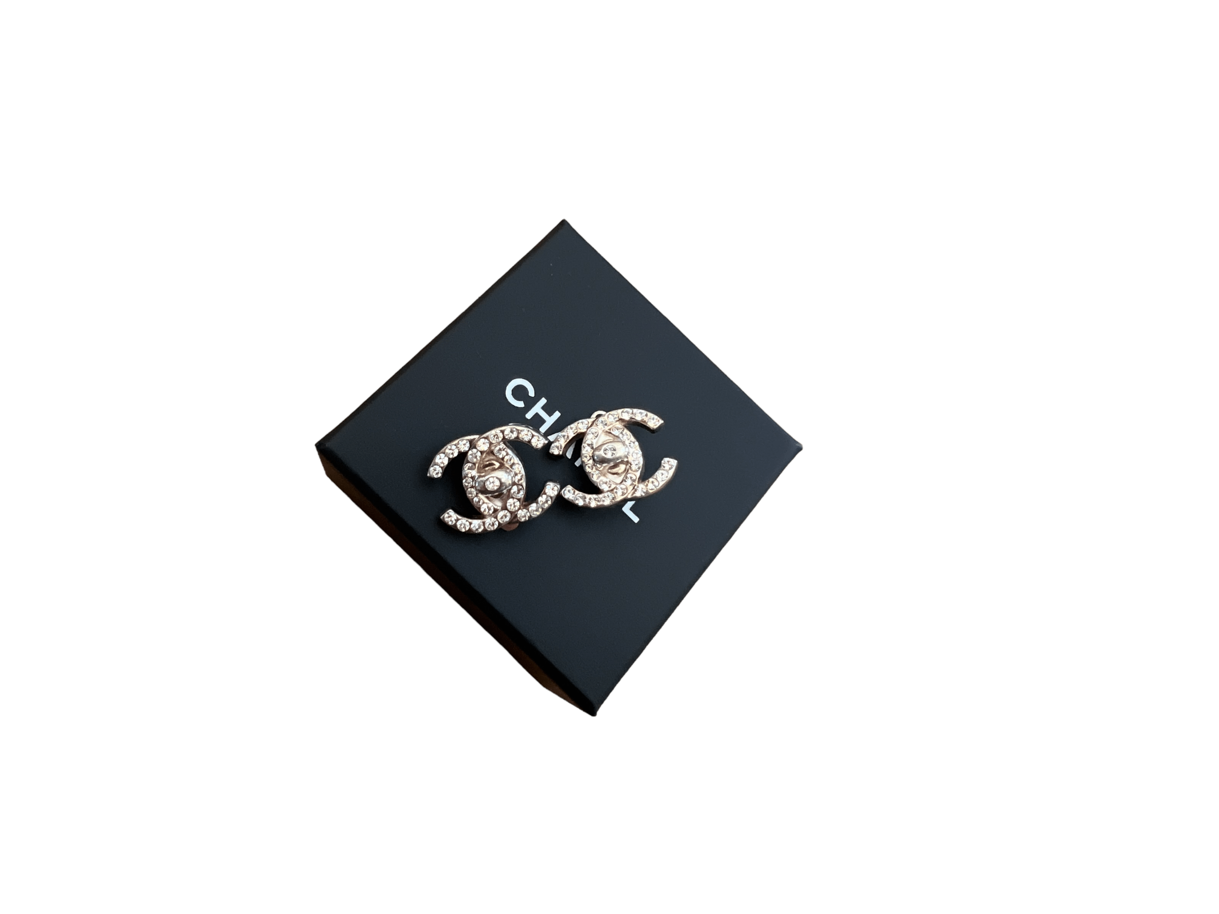 Chanel Chanel Silver Rhinestone Turnlock Earrings UKL1330