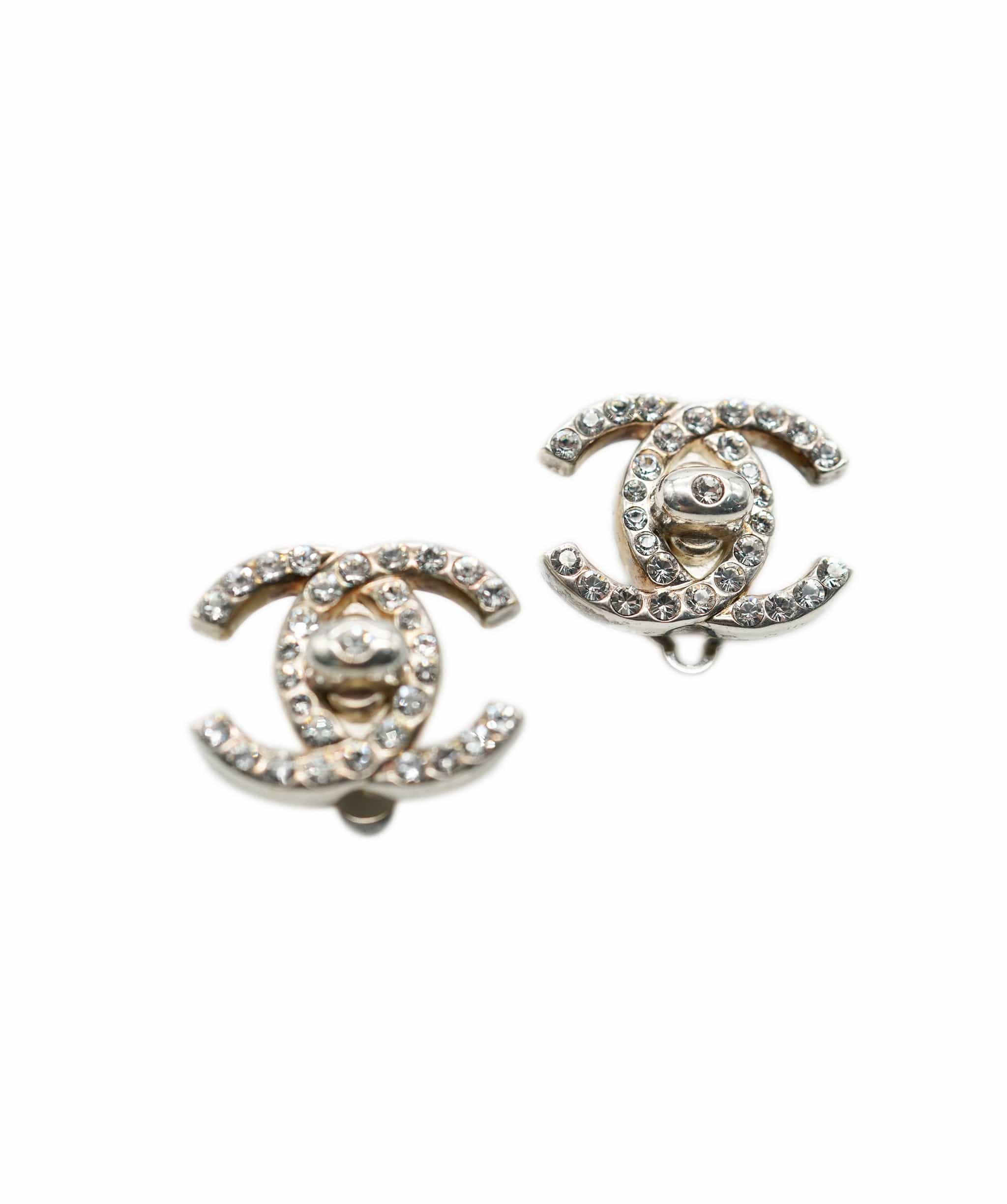 Chanel Chanel Silver Rhinestone Turnlock Earrings UKL1330