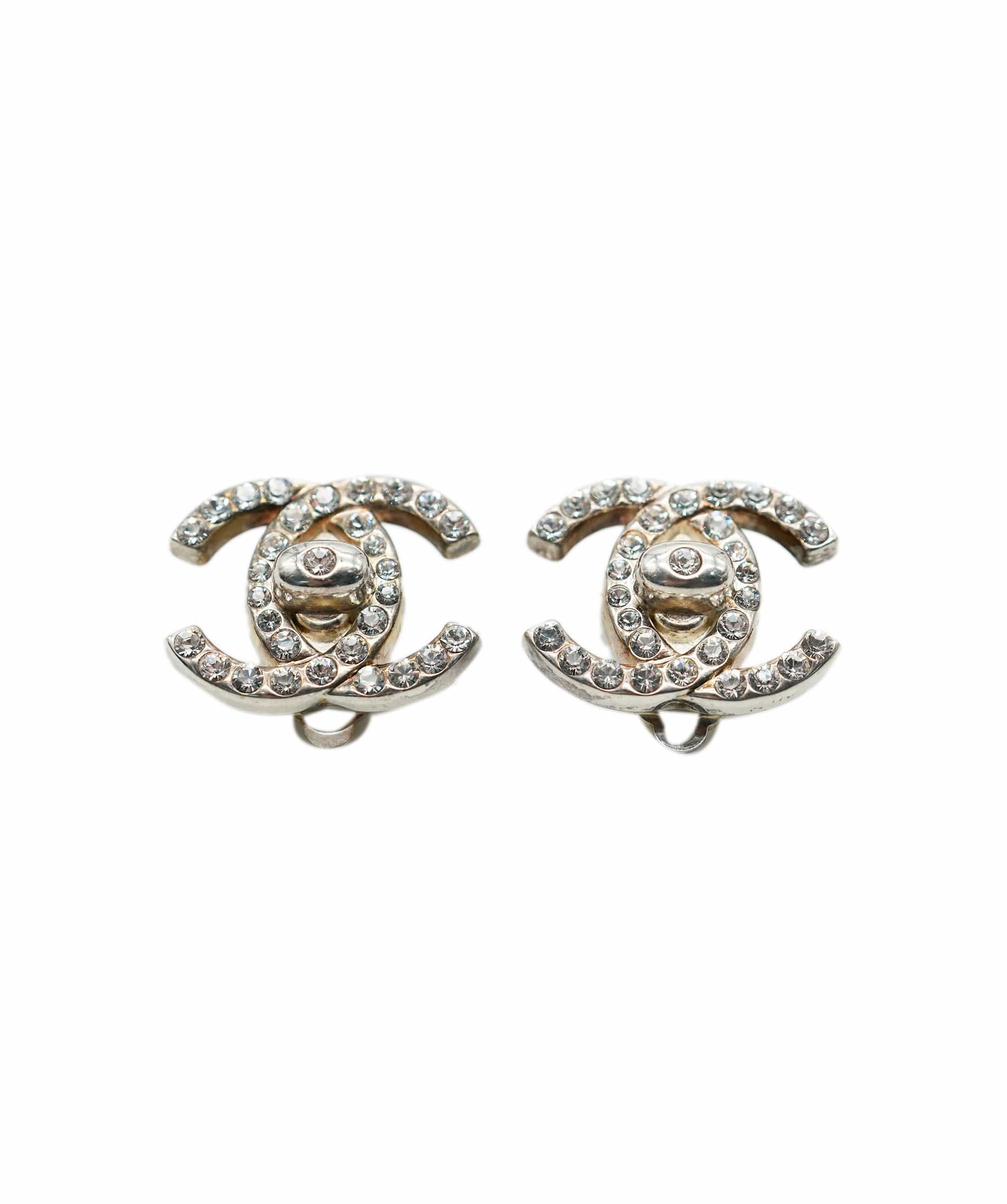 Chanel Chanel Silver Rhinestone Turnlock Earrings UKL1330