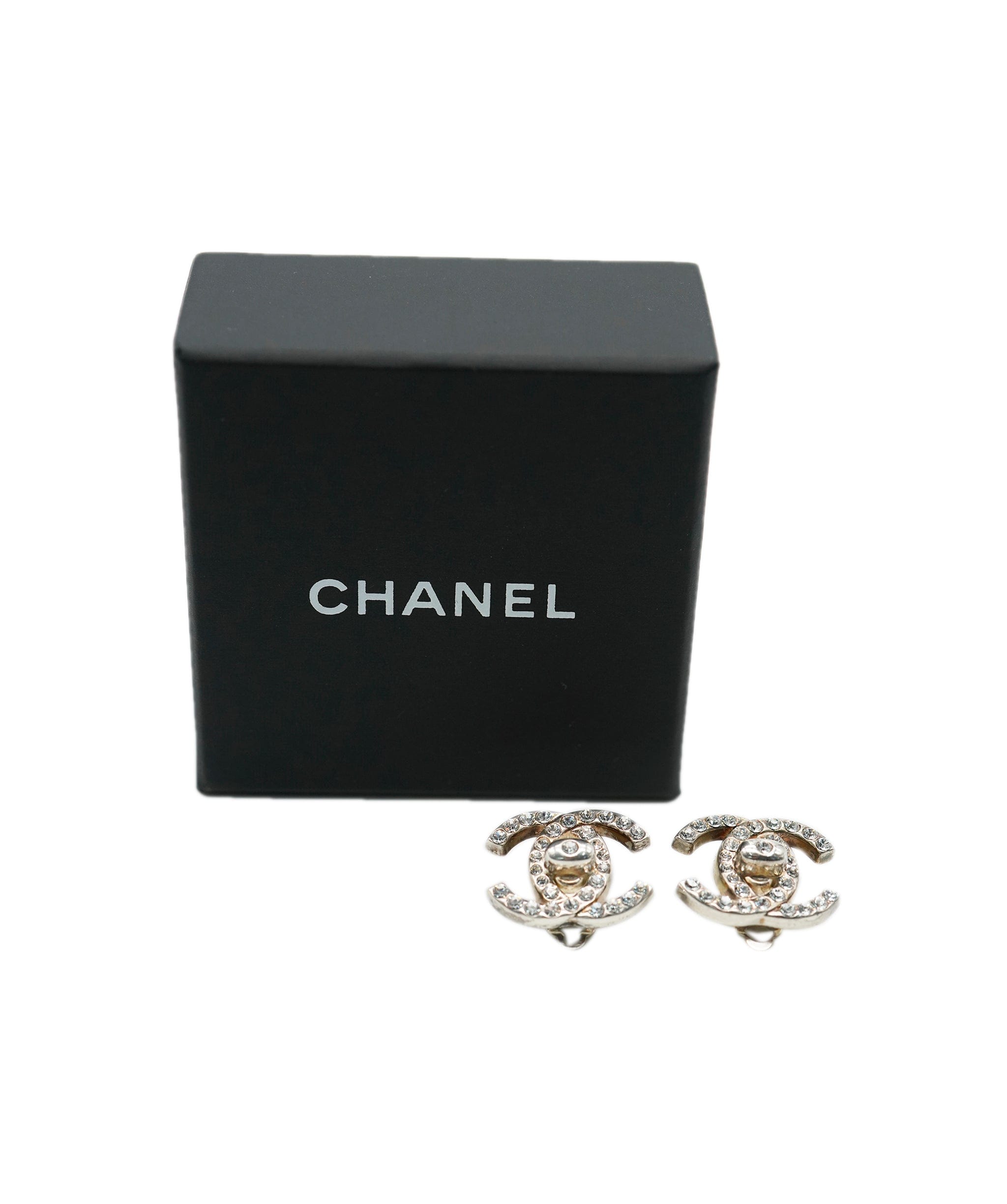 Chanel Chanel Silver Rhinestone Turnlock Earrings UKL1330