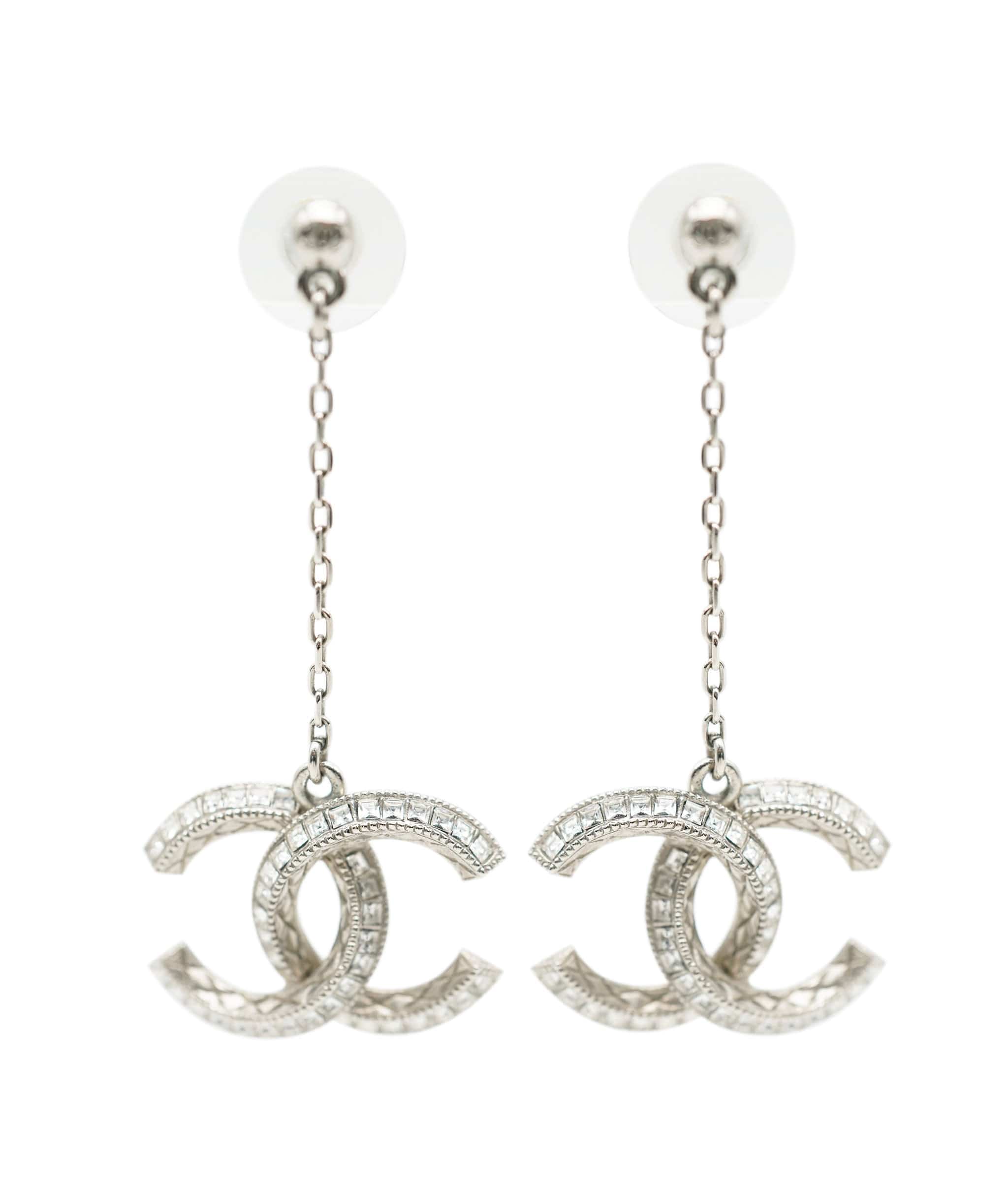 Chanel Chanel Timeless Strass and Silver Metal CC Earrings  ALC0848