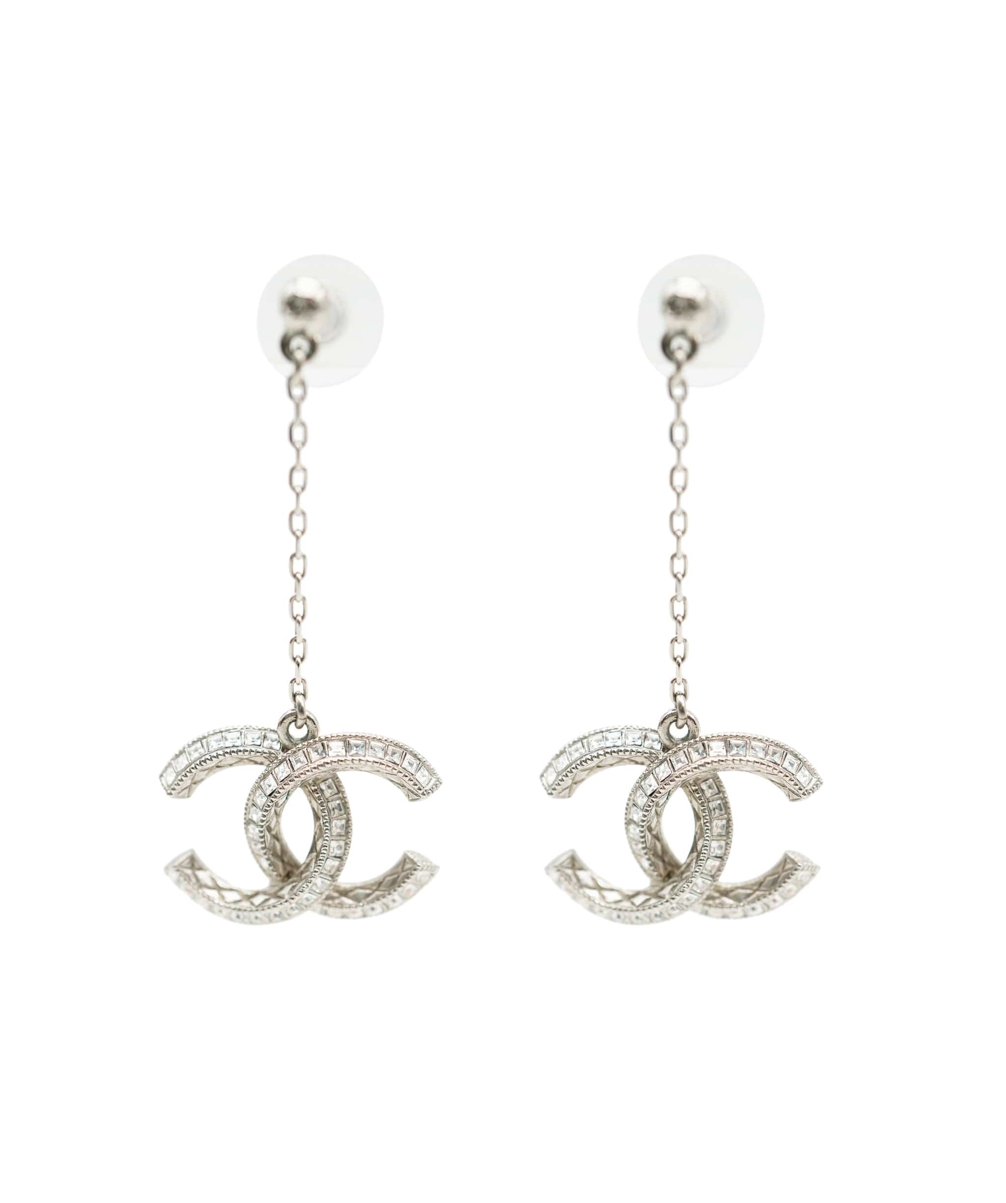 Chanel Chanel Timeless Strass and Silver Metal CC Earrings  ALC0848