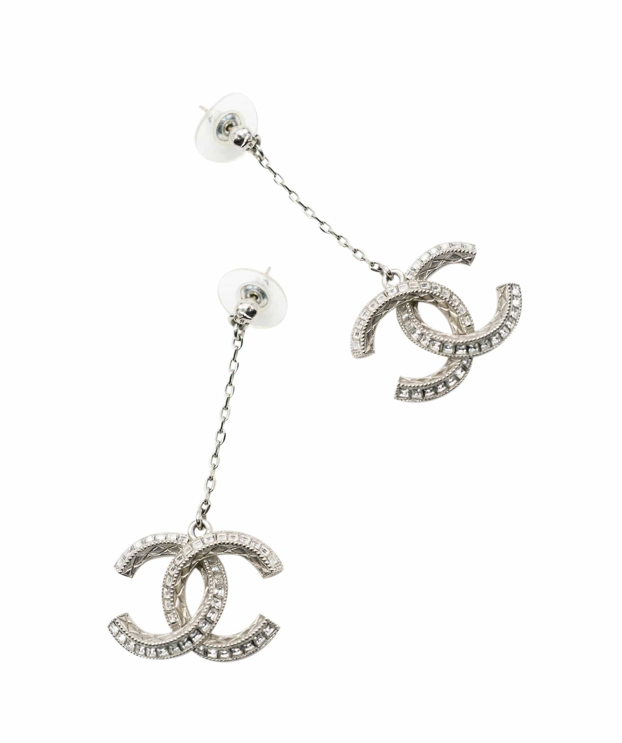 Chanel Chanel Timeless Strass and Silver Metal CC Earrings  ALC0848