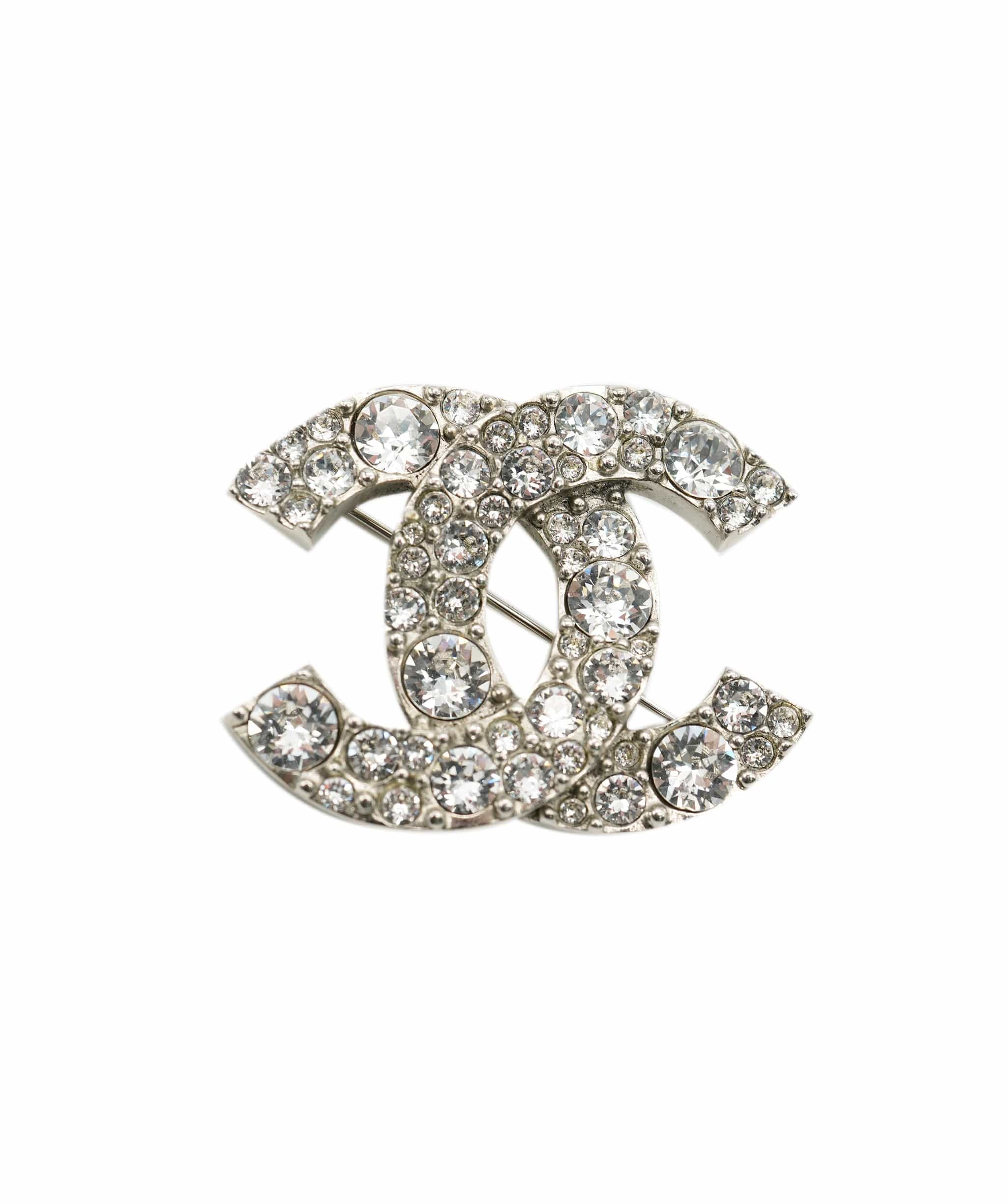 Chanel Silver Tone Chanel CC Strass Brooch ABC0396