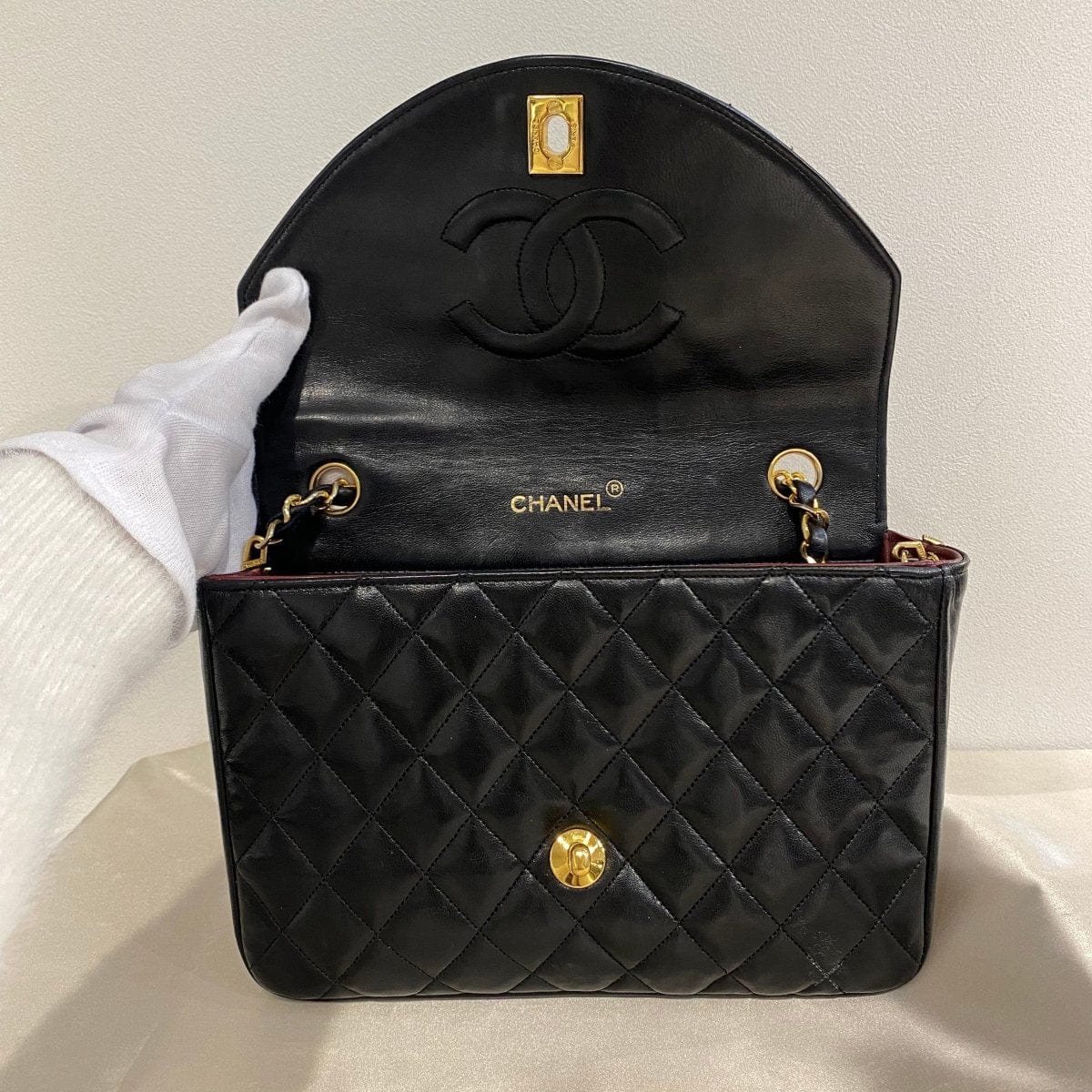 *AUCTION* Chanel Vintage Half Moon Black Lambskin GHW #0