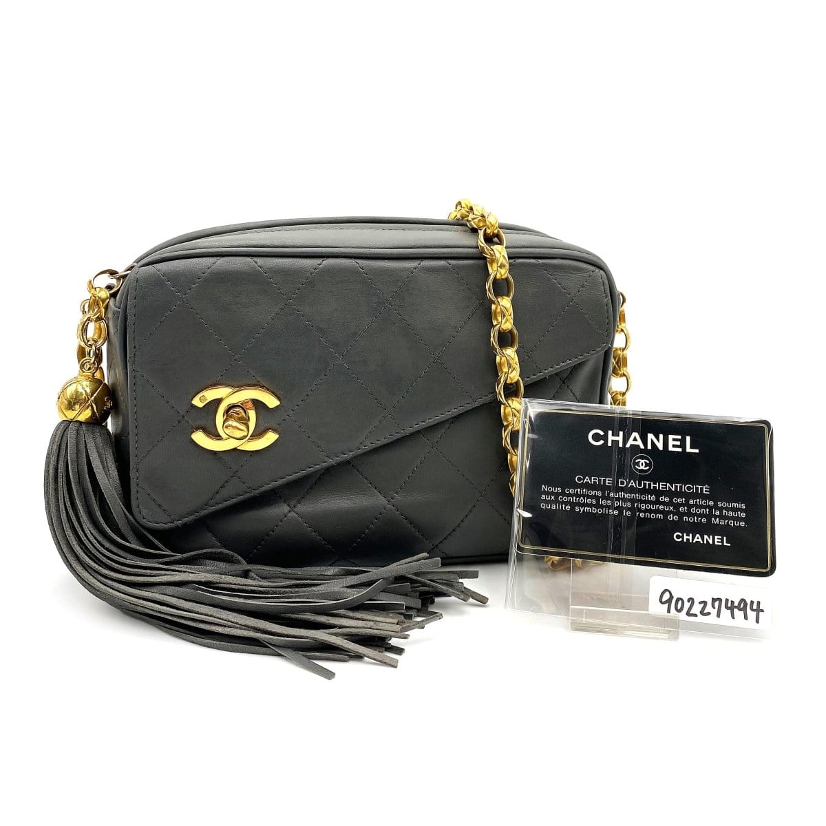 AUCTION - CHANEL VINTAGE TURNLOCK BIJOU CHAIN SHOULDER BAG KHAKI LAMB SKIN 90227494