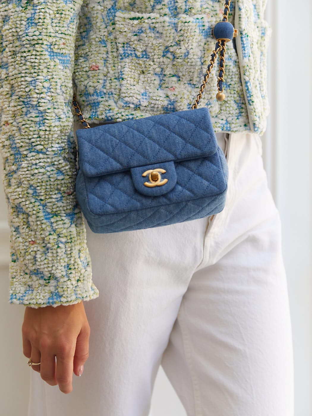 Chanel CHANEL MINI SQUARE FLAP BAG BLUE Denim with Gold Tone Hardware