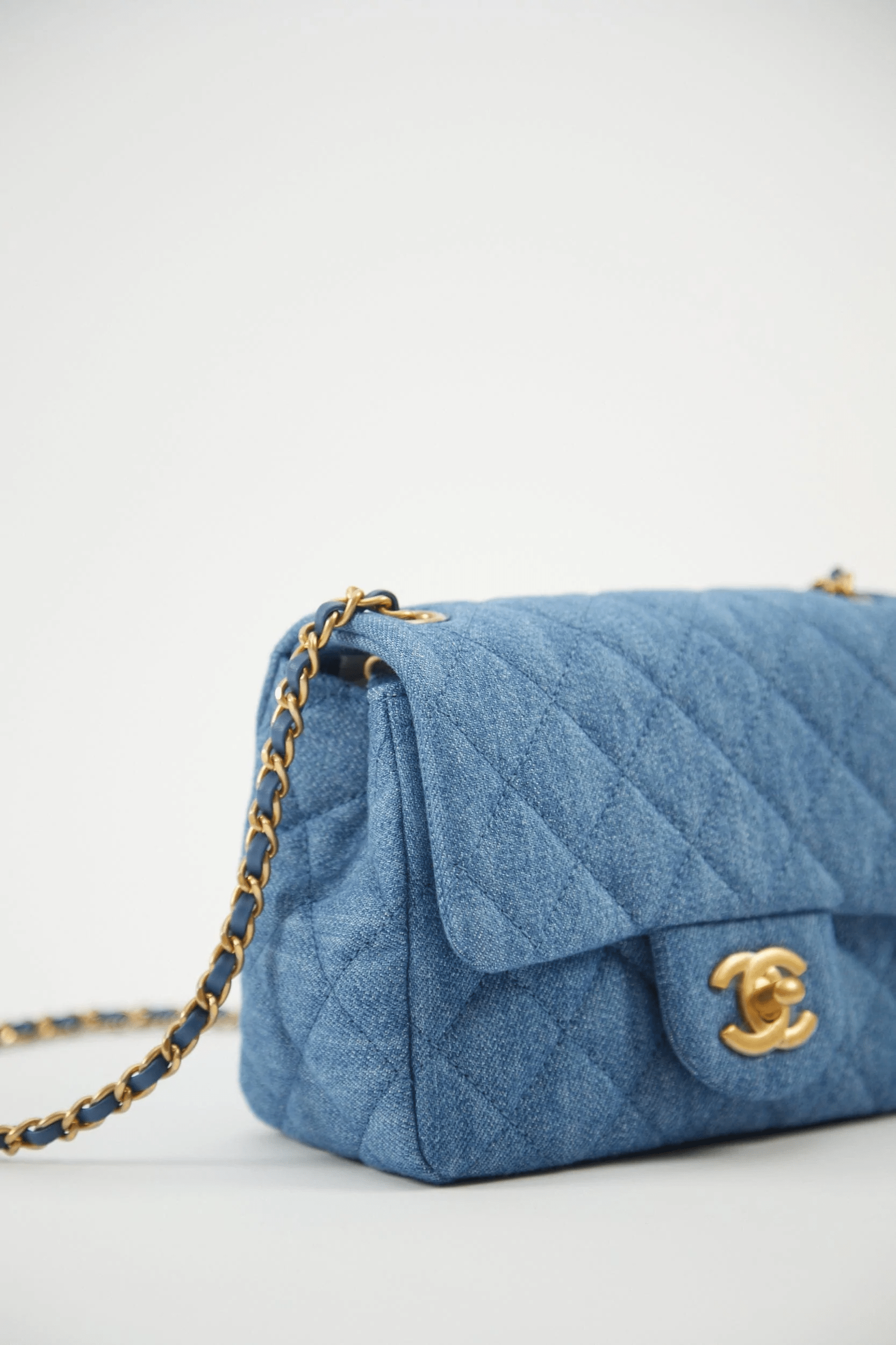 Chanel CHANEL MINI SQUARE FLAP BAG BLUE Denim with Gold Tone Hardware