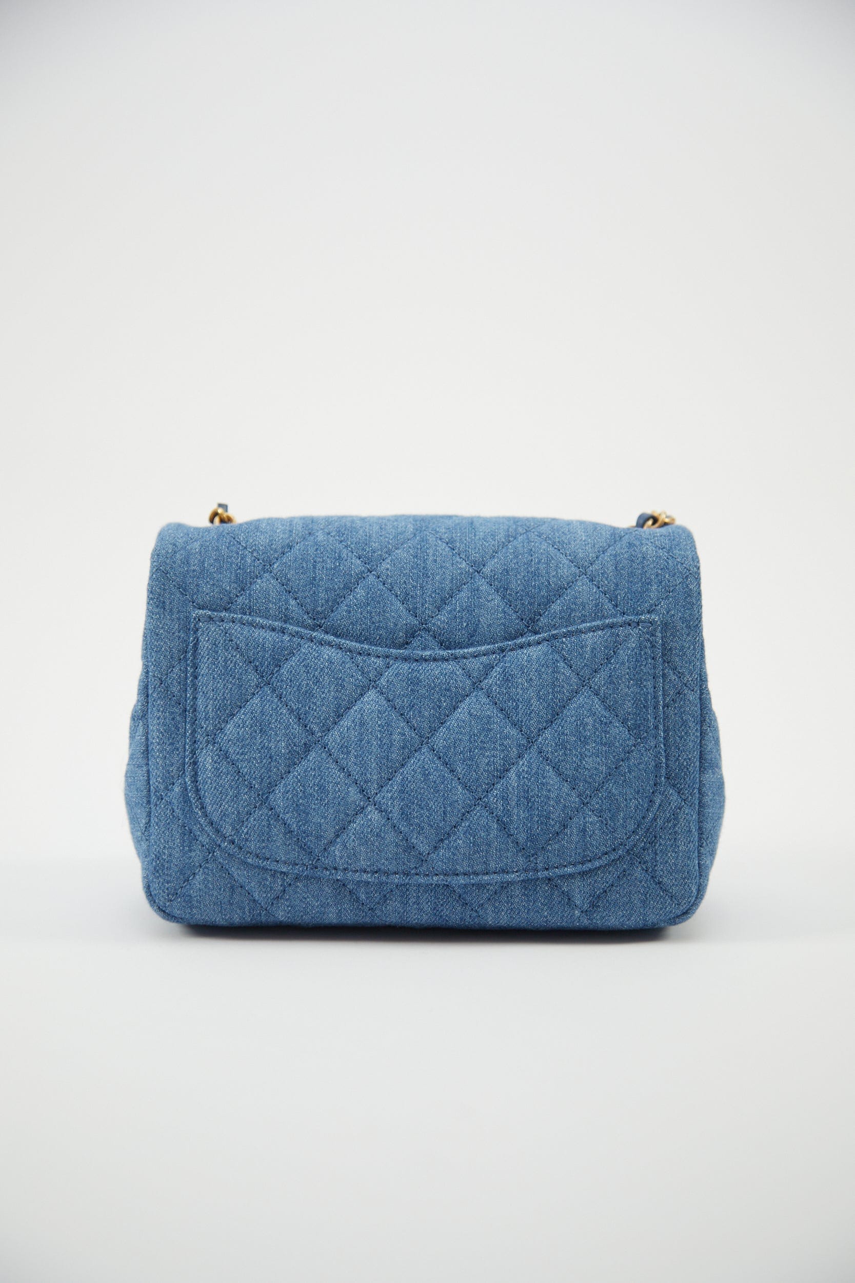 Chanel CHANEL MINI SQUARE FLAP BAG BLUE Denim with Gold Tone Hardware