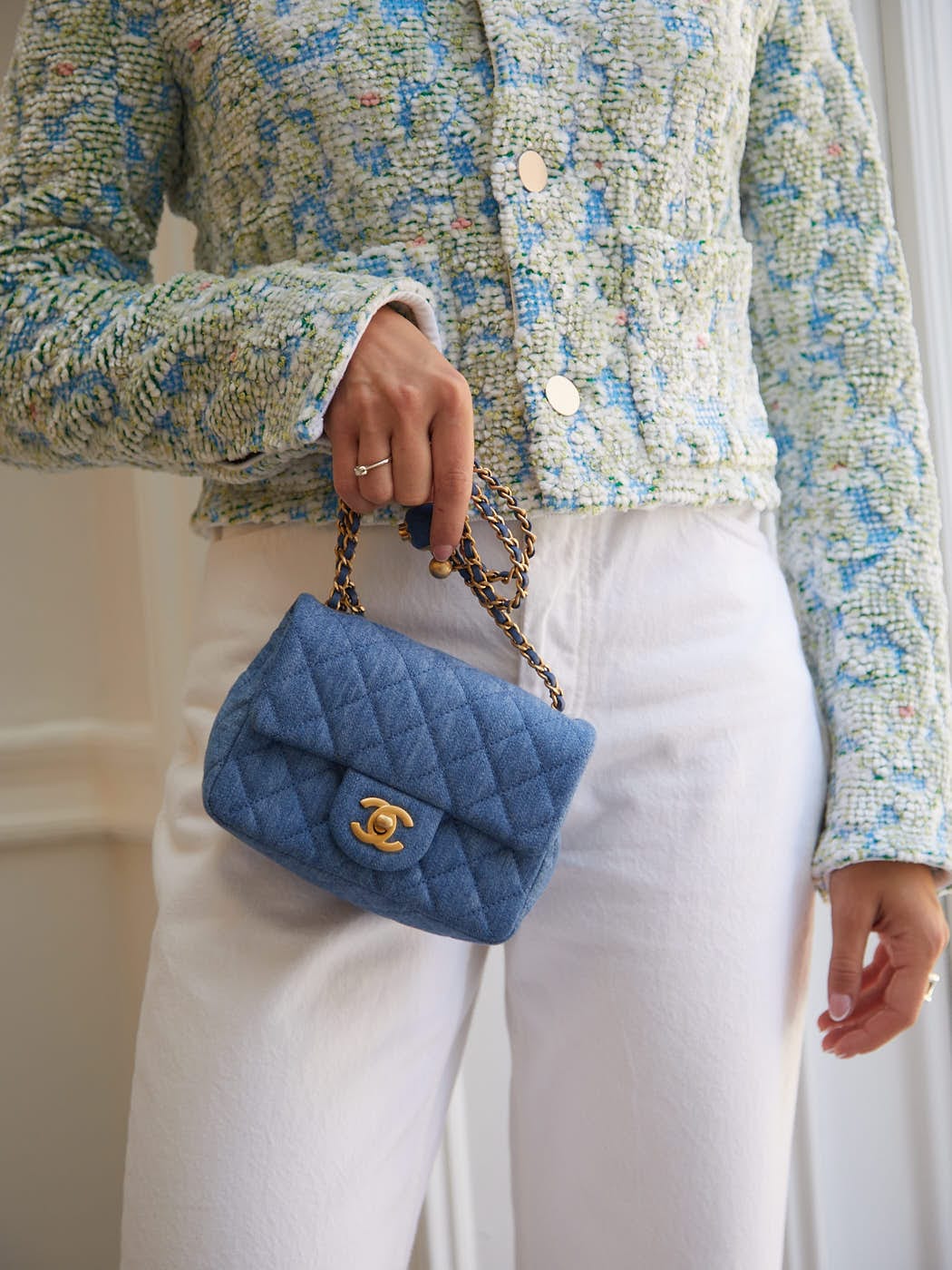 Chanel CHANEL MINI SQUARE FLAP BAG BLUE Denim with Gold Tone Hardware