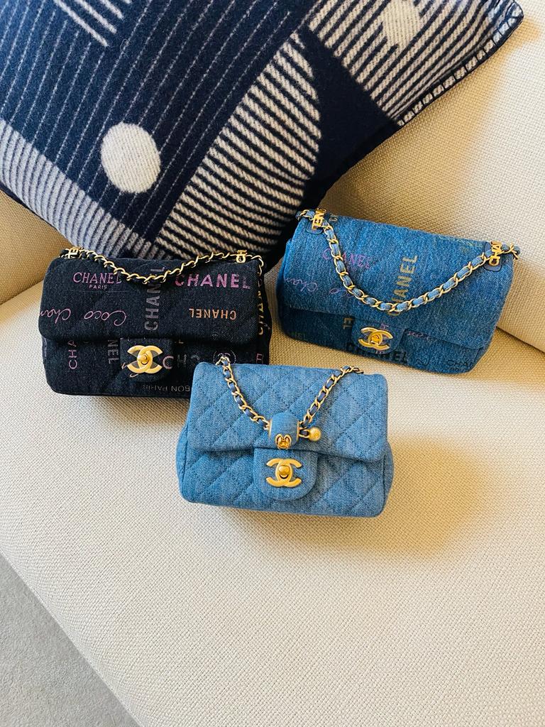 Chanel CHANEL MINI SQUARE FLAP BAG BLUE Denim with Gold Tone Hardware