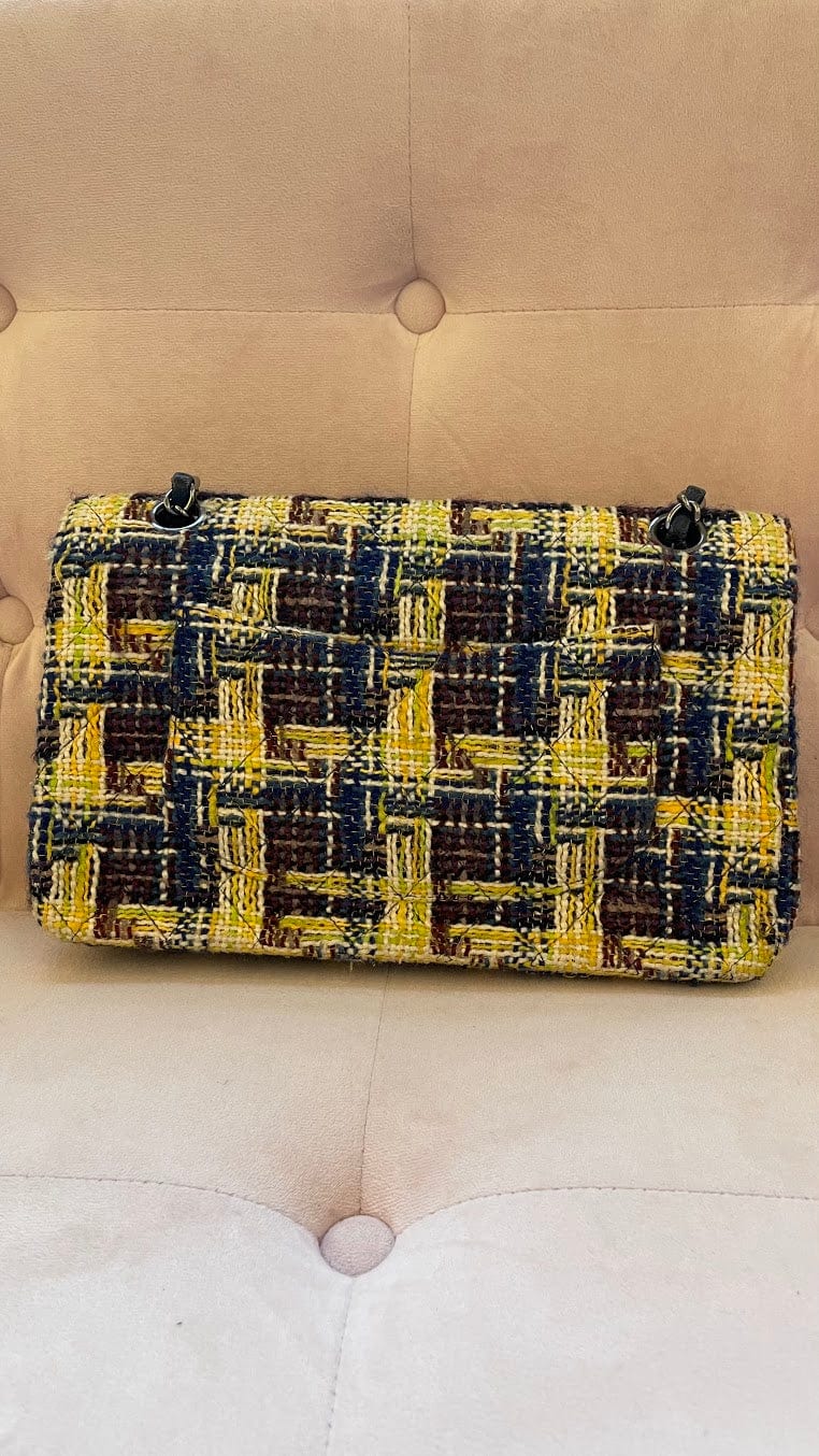 220272 Chanel Classic Double Flap Bag Yellow Tweed