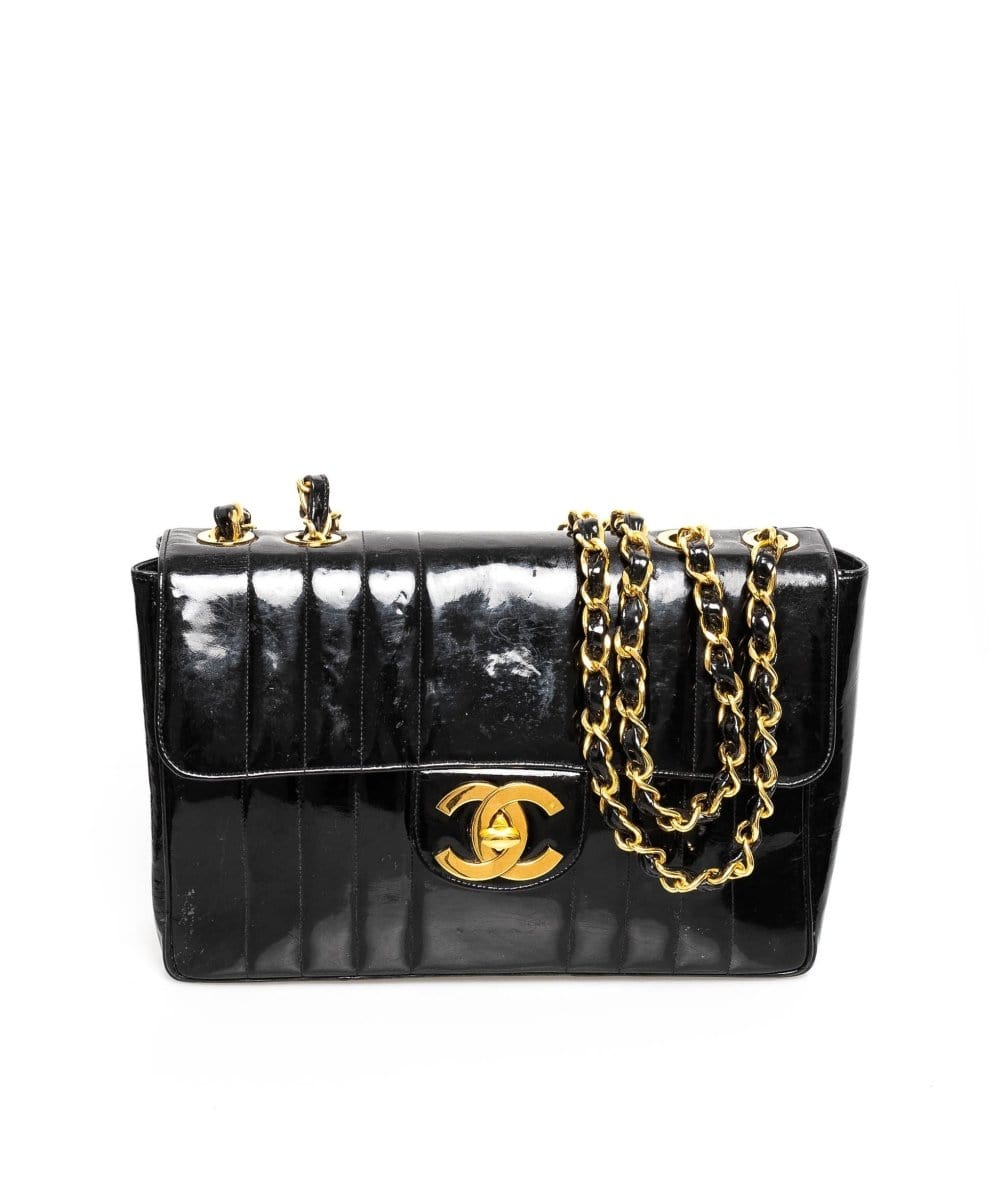 47. Lp x c Chanel CC Mademoiselle 30 Chain Shoulder Bag Black Patent - ASL1479