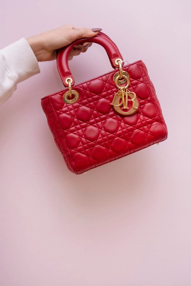 49. LP X C Christian Dior My Lady Dior Cannage Lambskin Red RJL1340