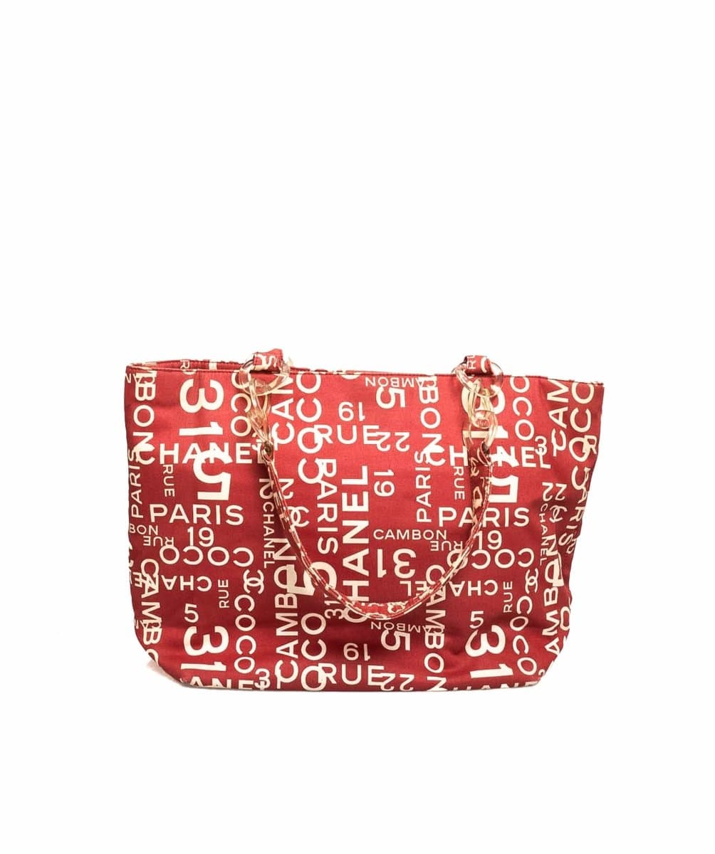 56. Lp x christos Chanel 31 Rue Cambon Beach Tote Ivory/Red Canvas Shopper Bag - AWL1971