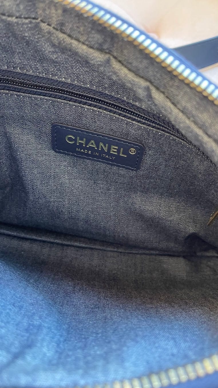 Chanel 59171 Chanel Double Pocket Small Waist Bag Blue Canvas