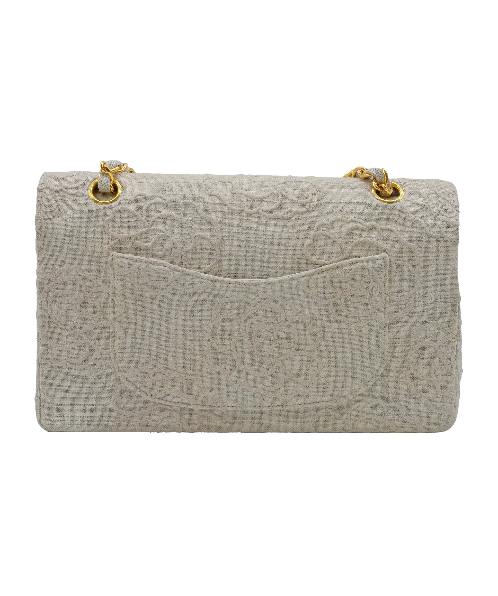 Chanel Chanel Beige Cavas Camellia Flap  DXBS0565