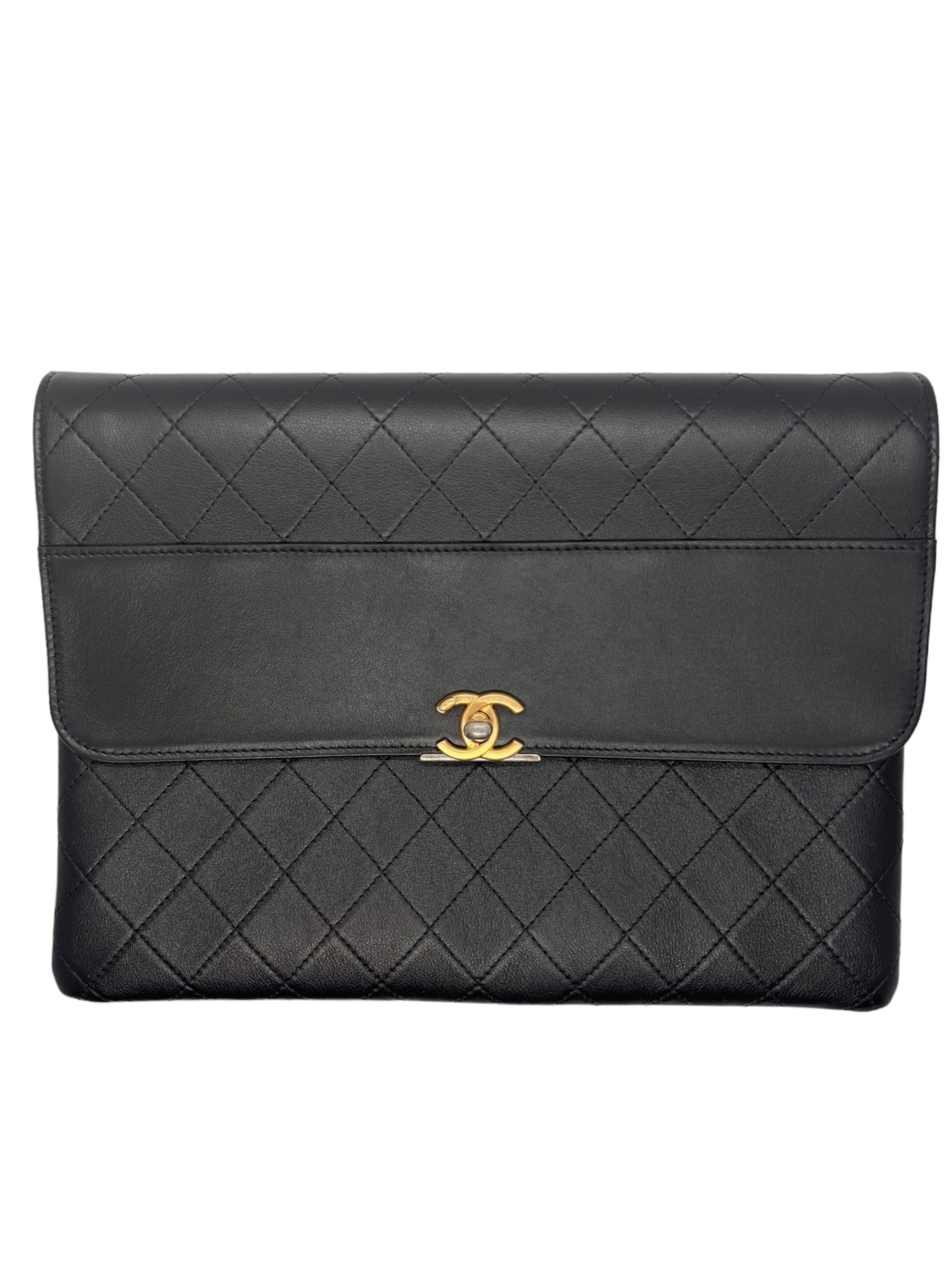 Chanel Chanel Black Mixed hardwear quilted Clutch full set UKL1445