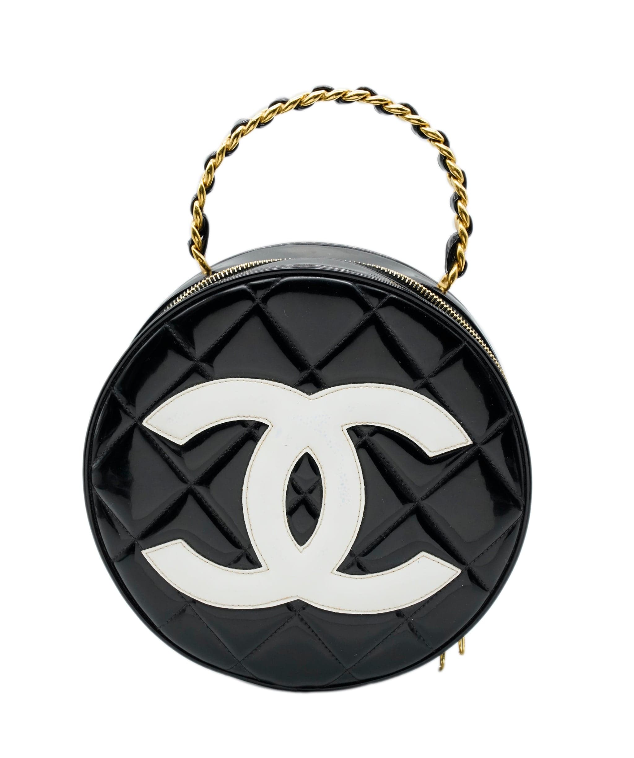 Chanel Chanel Black Patent Leather Round Vanity Handbag - ASL4366