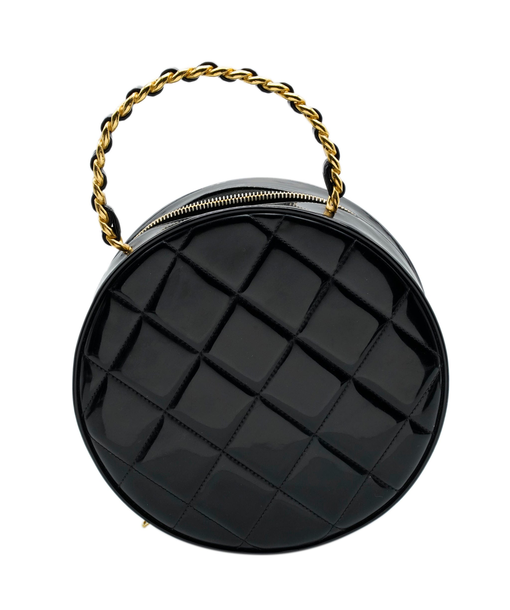 Chanel Chanel Black Patent Leather Round Vanity Handbag - ASL4366