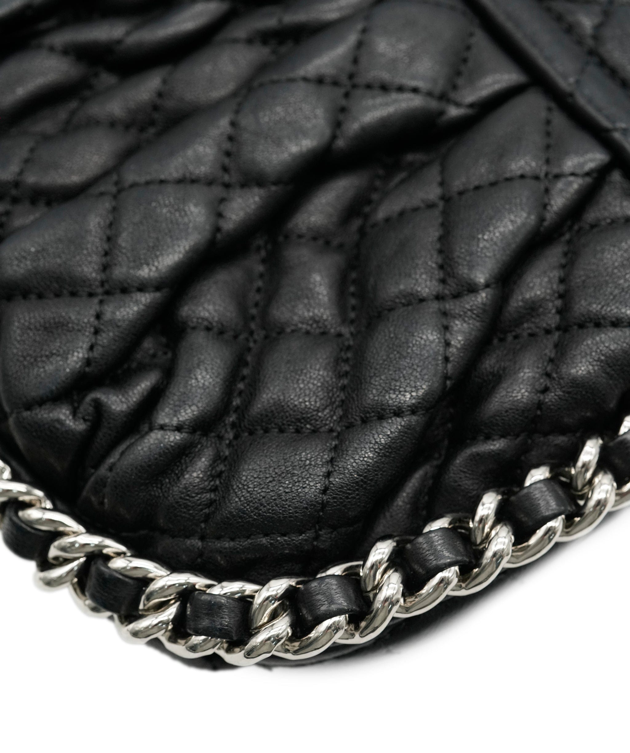 Chanel Chanel Black Washed Lambskin Quilted Chain Around Messenger ABC0564