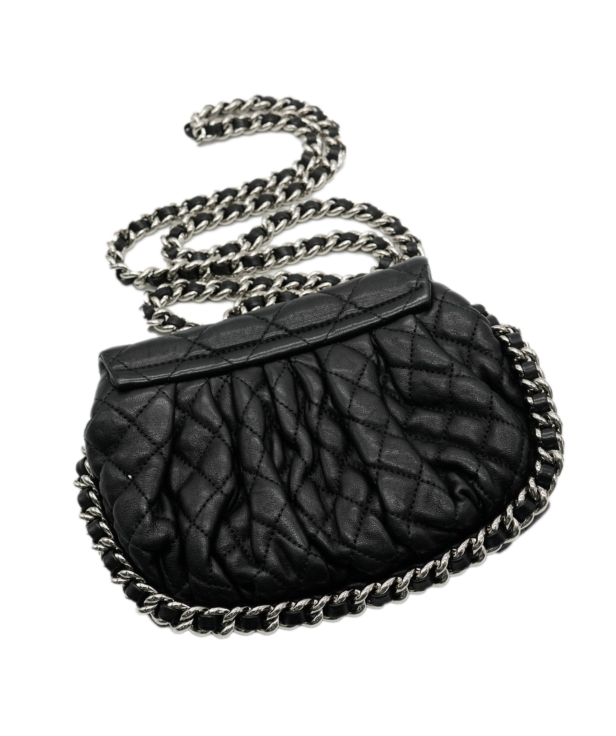 Chanel Chanel Black Washed Lambskin Quilted Chain Around Messenger ABC0564