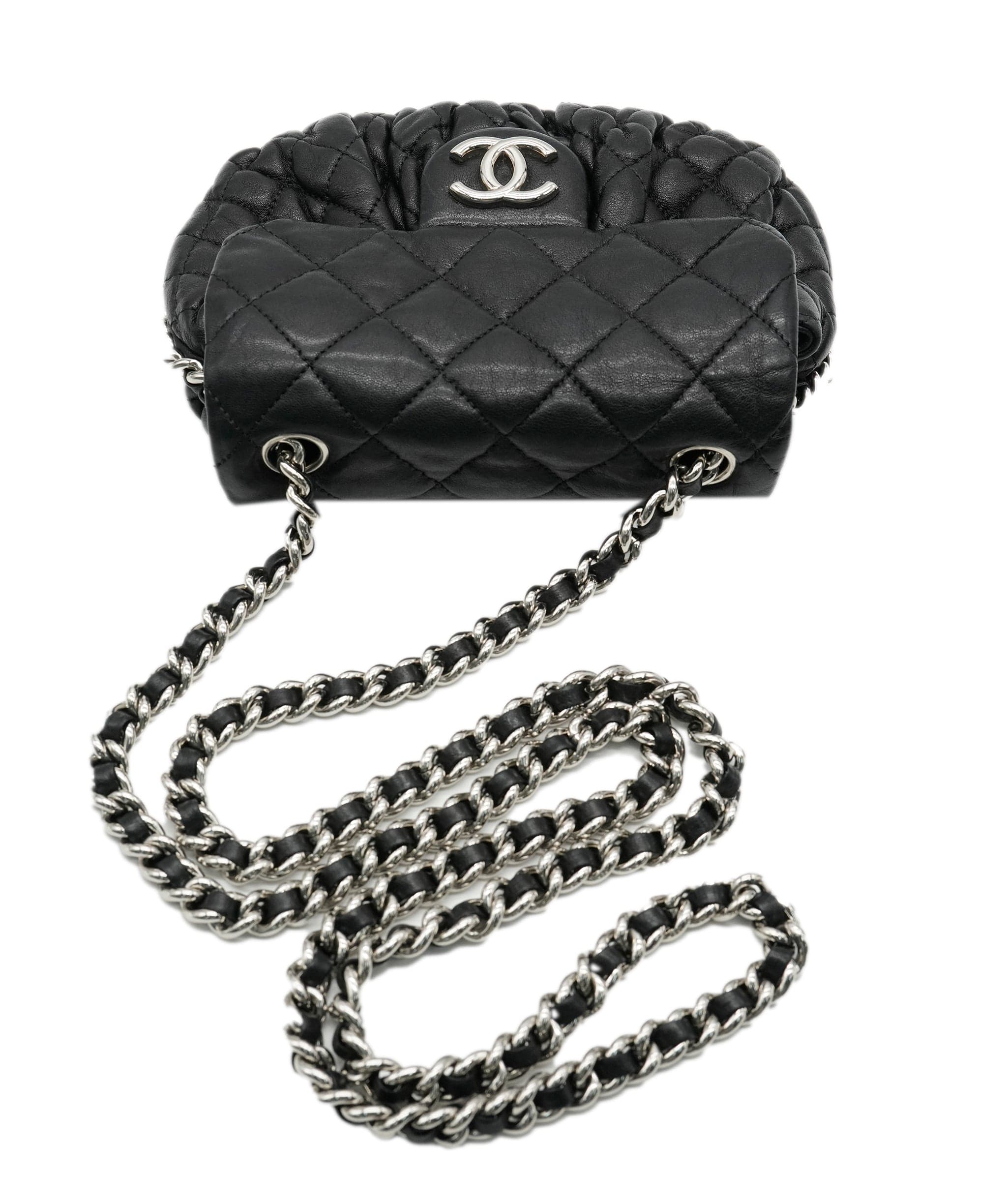 Chanel Chanel Black Washed Lambskin Quilted Chain Around Messenger ABC0564