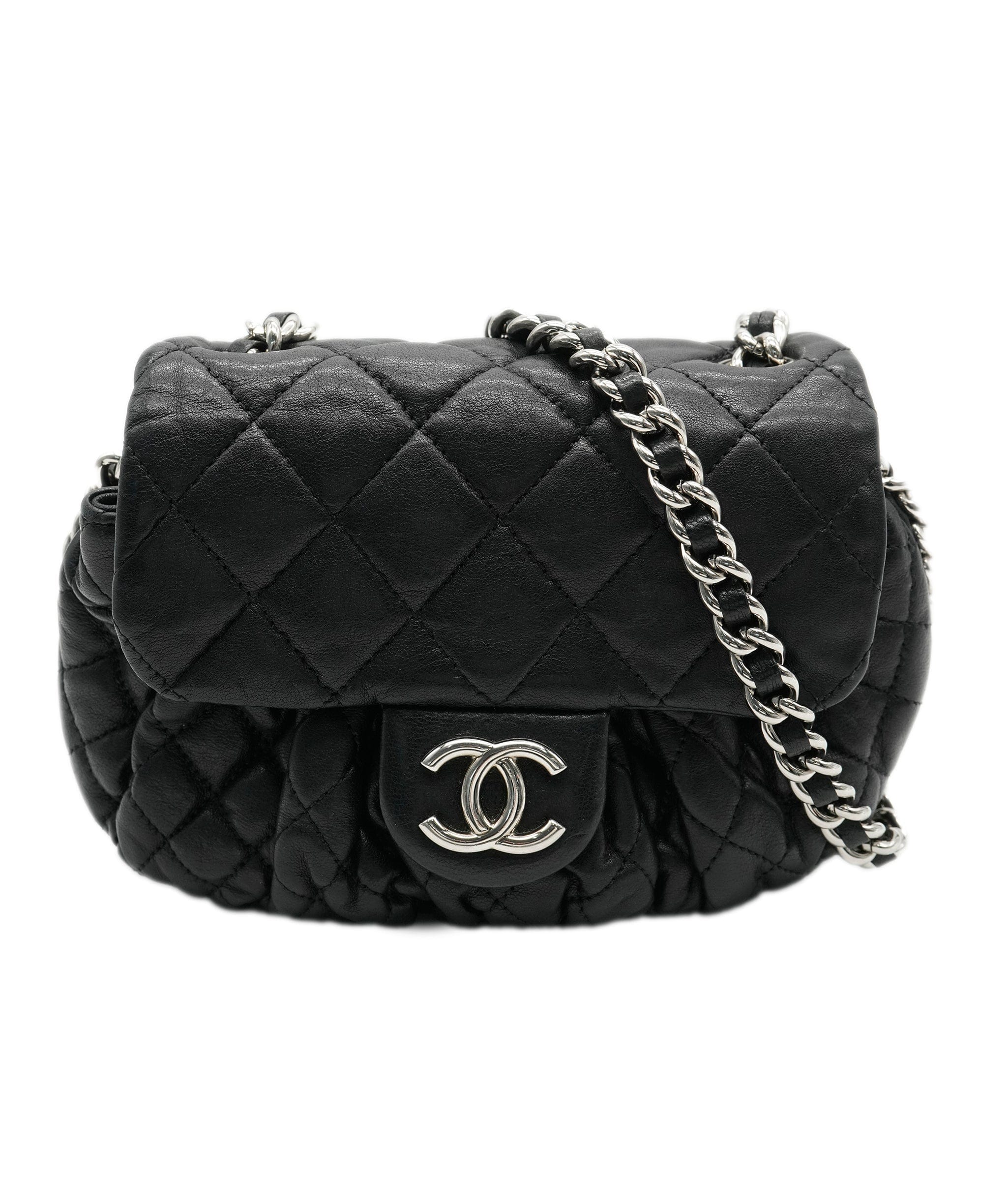 Chanel Chanel Black Washed Lambskin Quilted Chain Around Messenger ABC0564