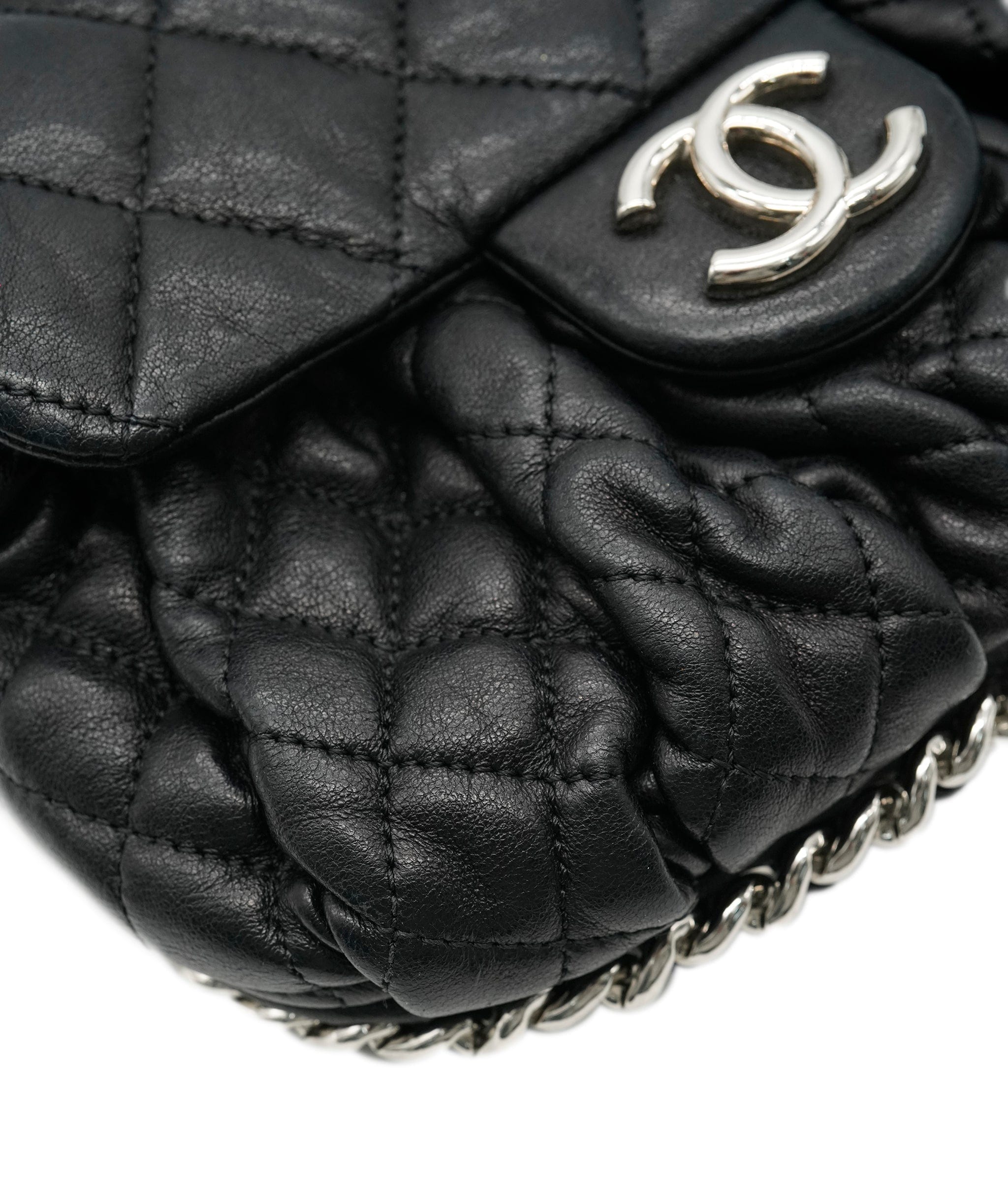 Chanel Chanel Black Washed Lambskin Quilted Chain Around Messenger ABC0564