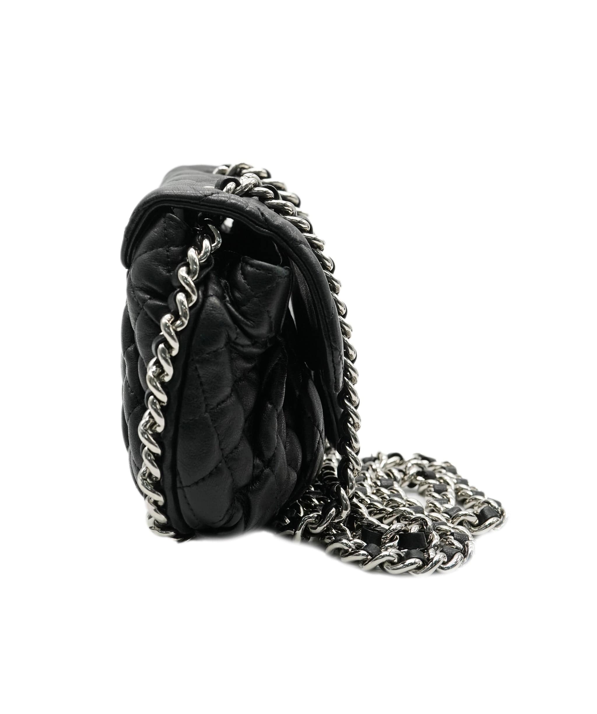 Chanel Chanel Black Washed Lambskin Quilted Chain Around Messenger ABC0564