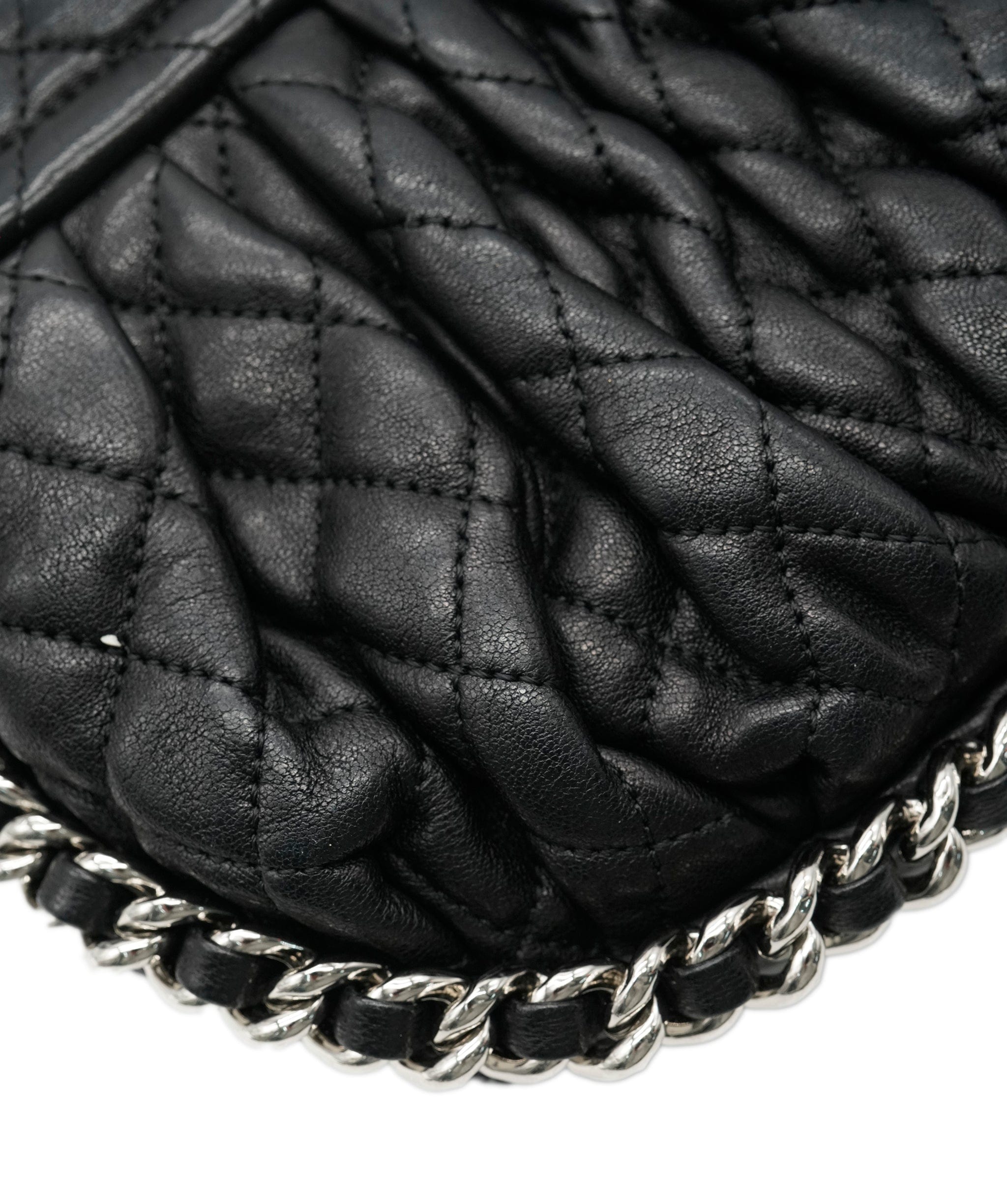 Chanel Chanel Black Washed Lambskin Quilted Chain Around Messenger ABC0564