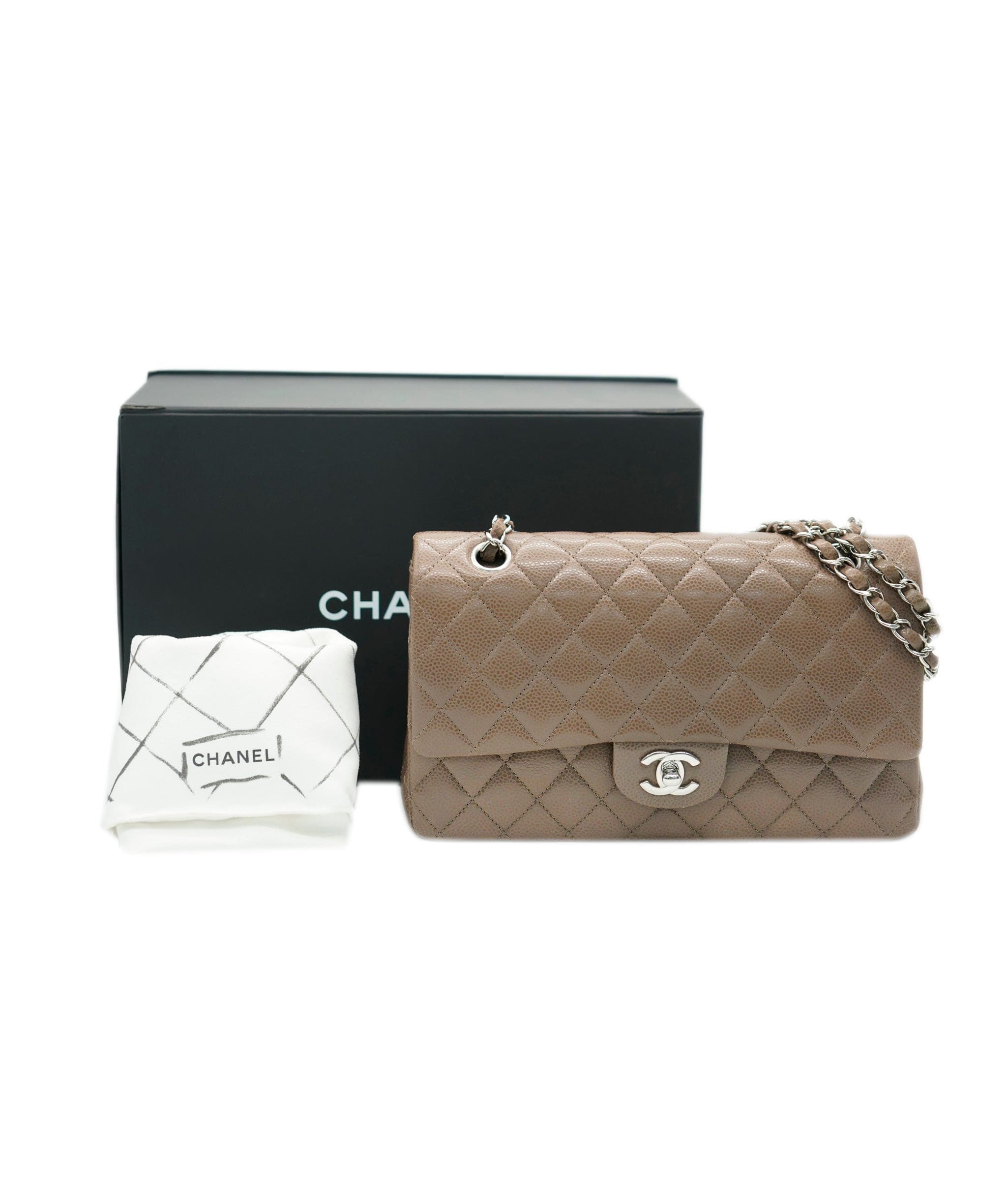 Chanel caviar light brown classic flap with SHW - AJC0790