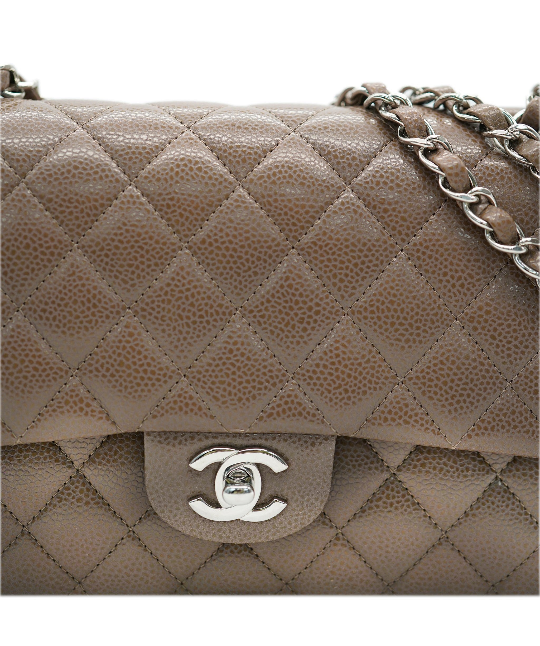 Chanel caviar light brown classic flap with SHW - AJC0790