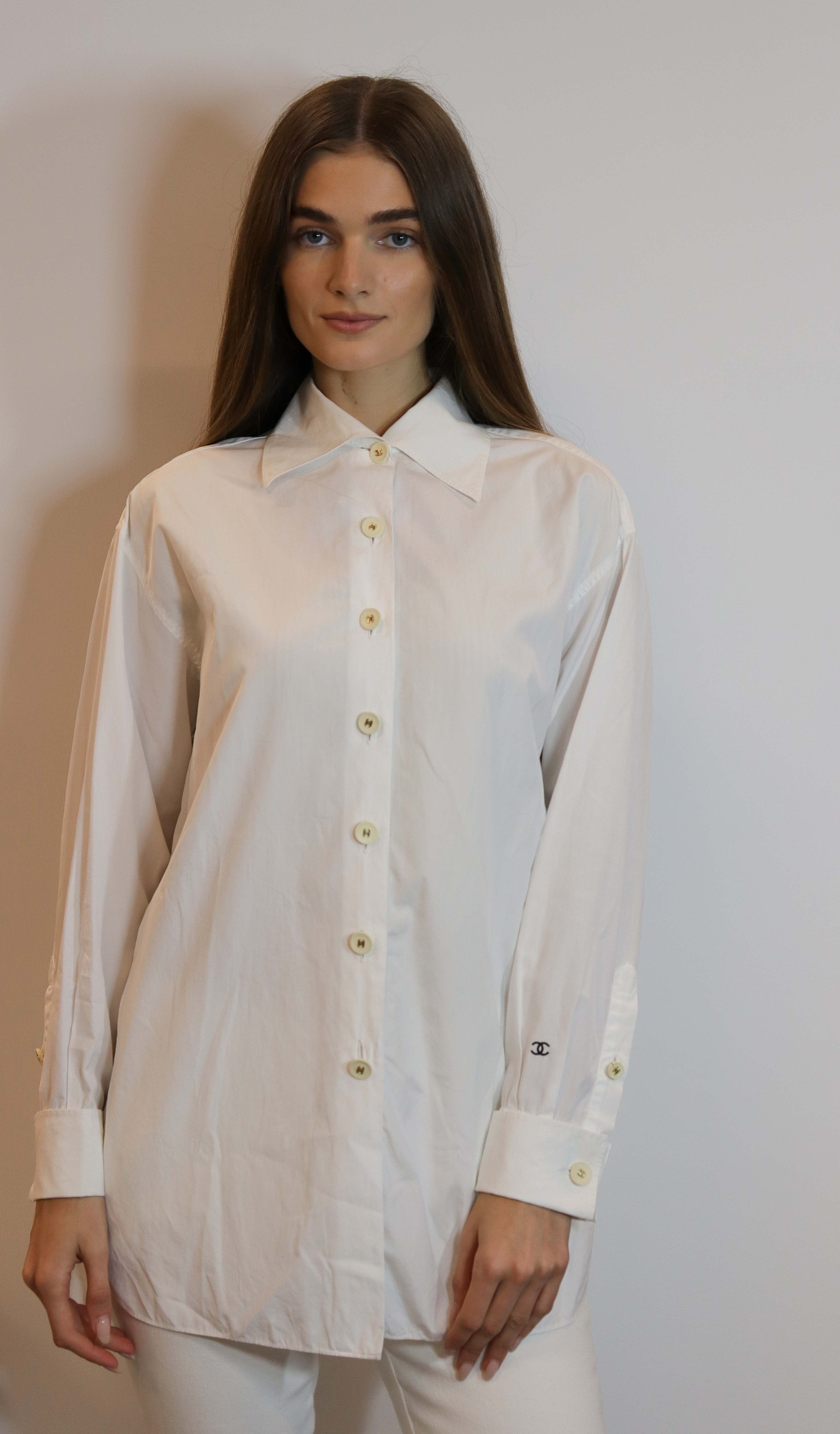 Chanel Chanel CC Buttons Shirt White Cotton  DXBS1270