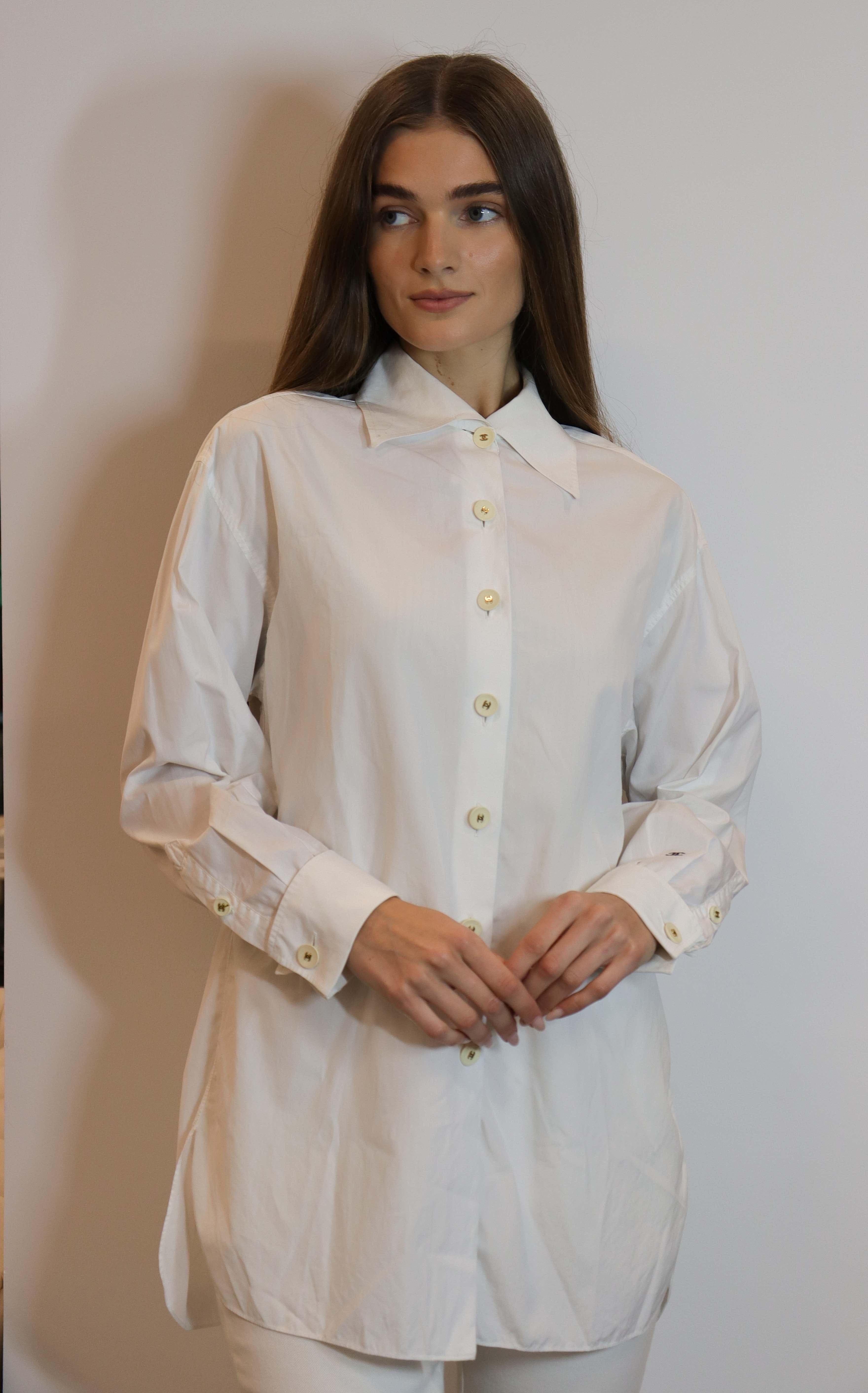 Chanel Chanel CC Buttons Shirt White Cotton  DXBS1270