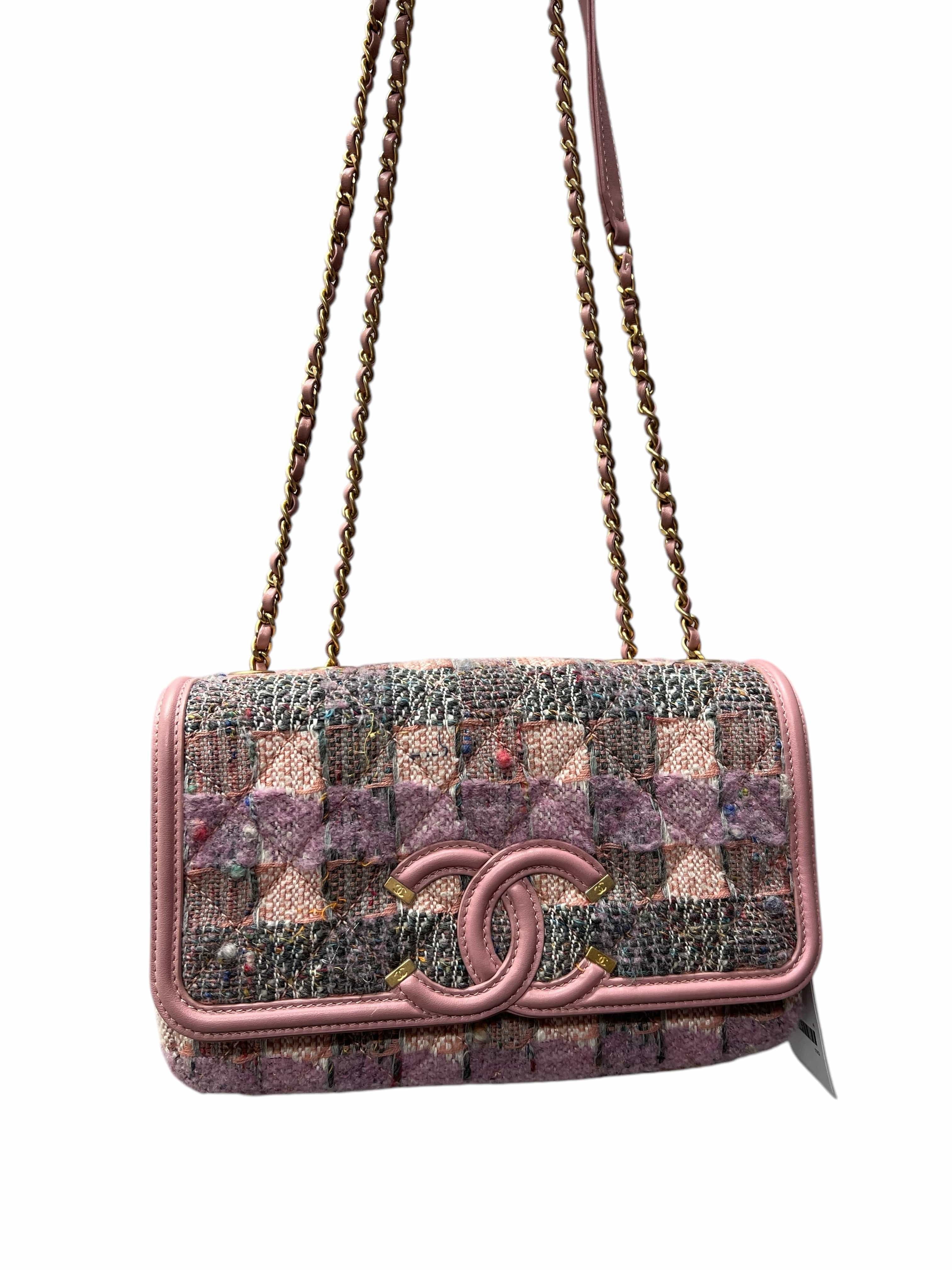 Chanel CHANEL CC FiligreeChain Shoulder Bag Pink Tweed GHW B1113KLQEZ