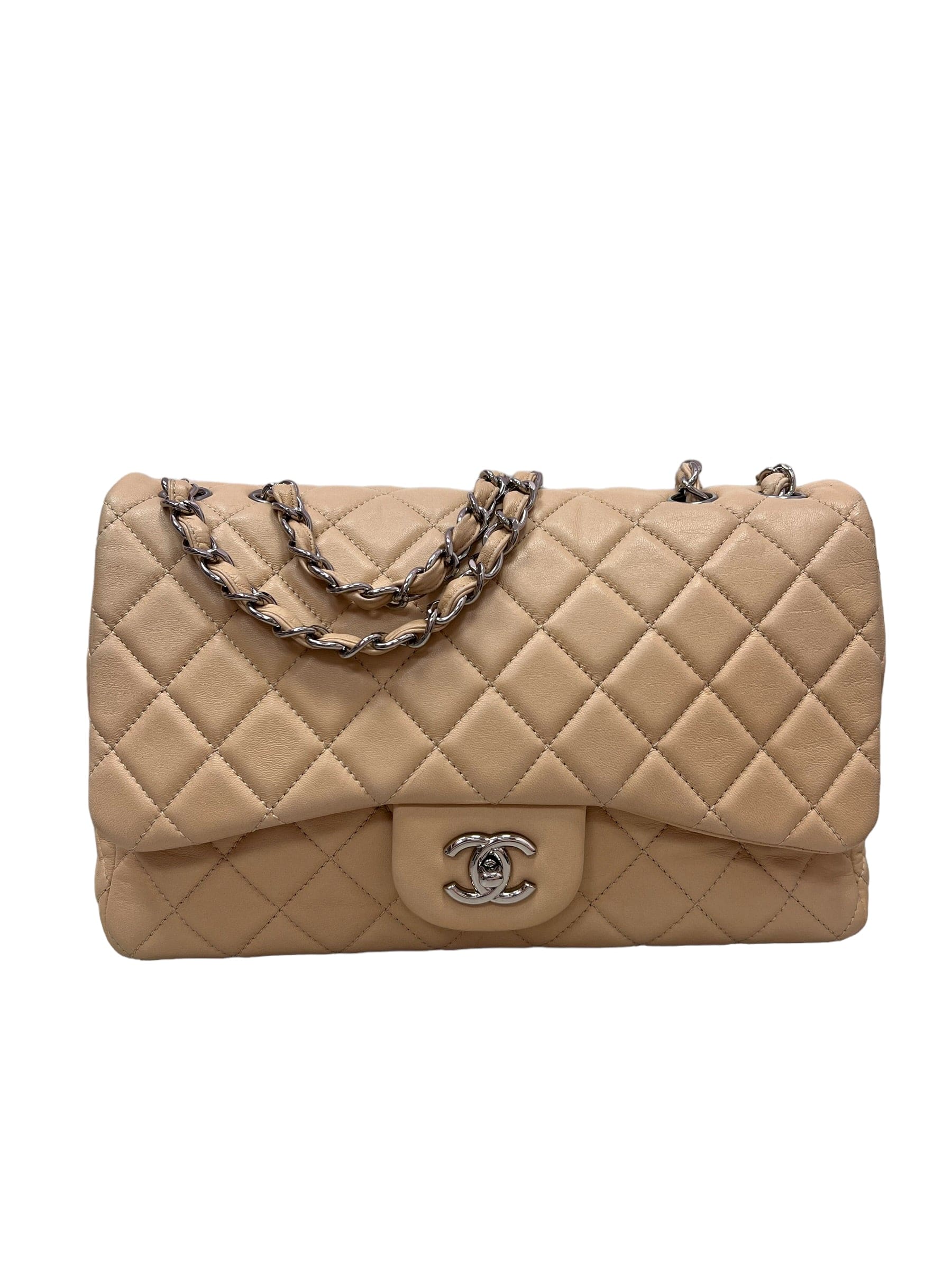 Chanel Chanel Classic Single Flap Jumbo Beige Lambskin SHW #12 SKCY026