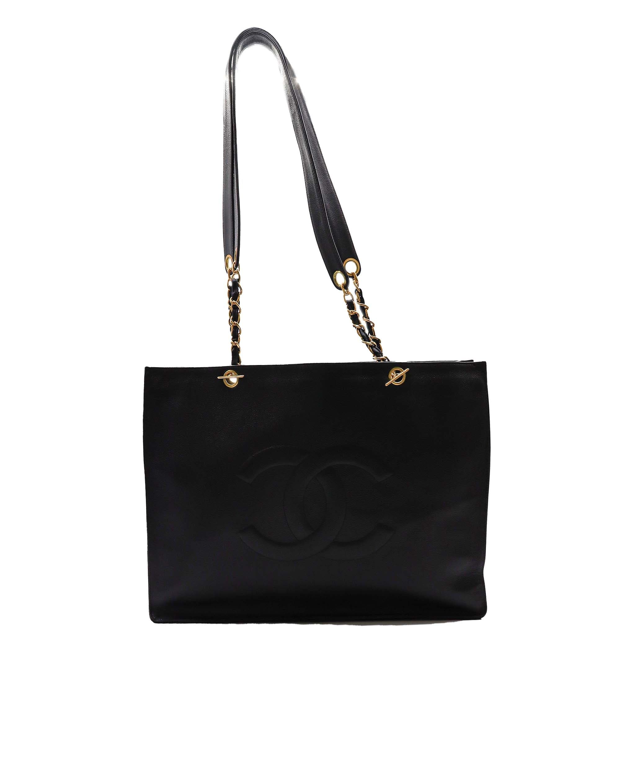 Chanel CHANEL Coco Logos Chain Tote Bag Caviar Skin Leather Black Purse 90240049 DXBS0964