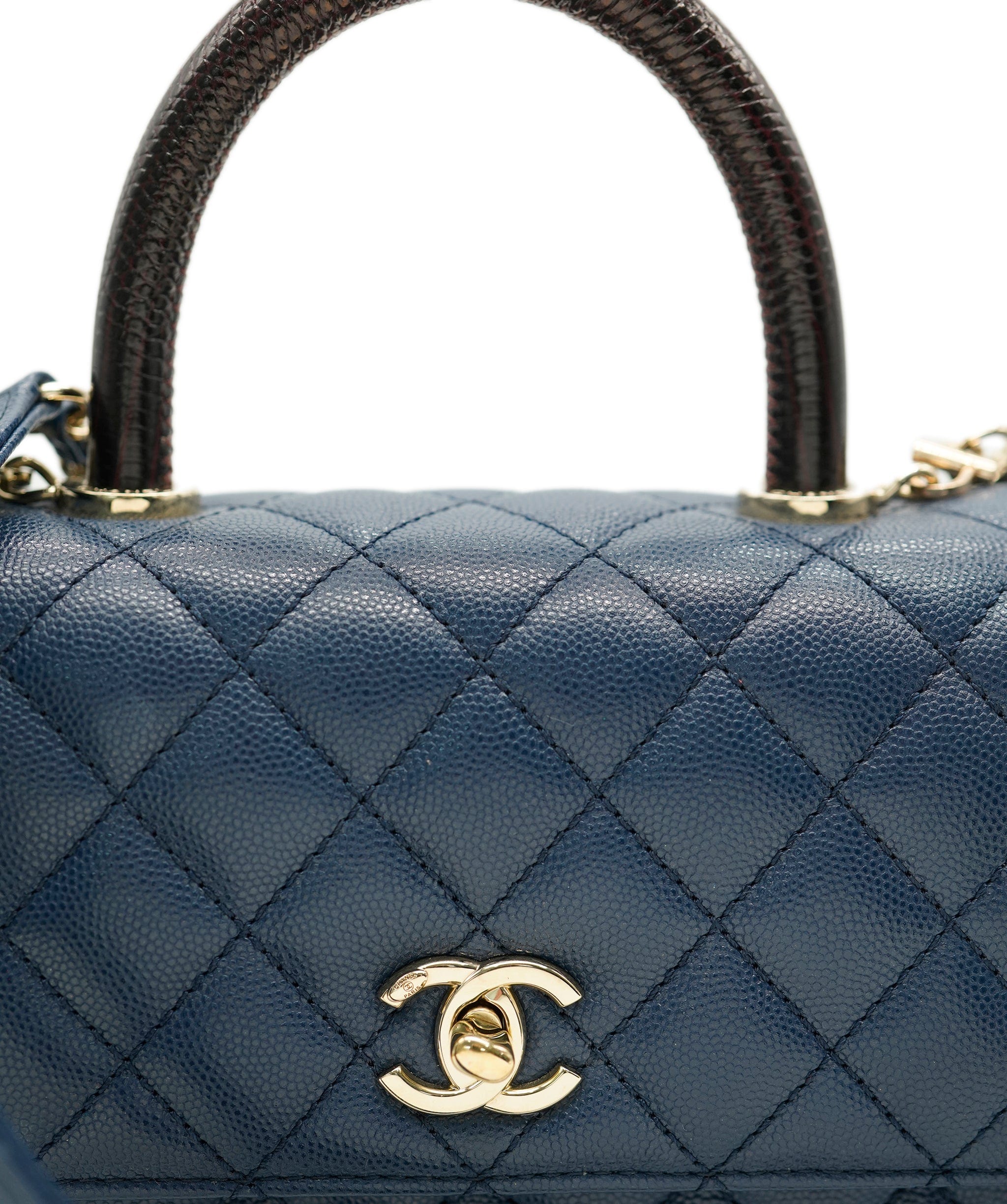 Chanel Chanel Coco Navy Top Handle with Lizard  ALC1342