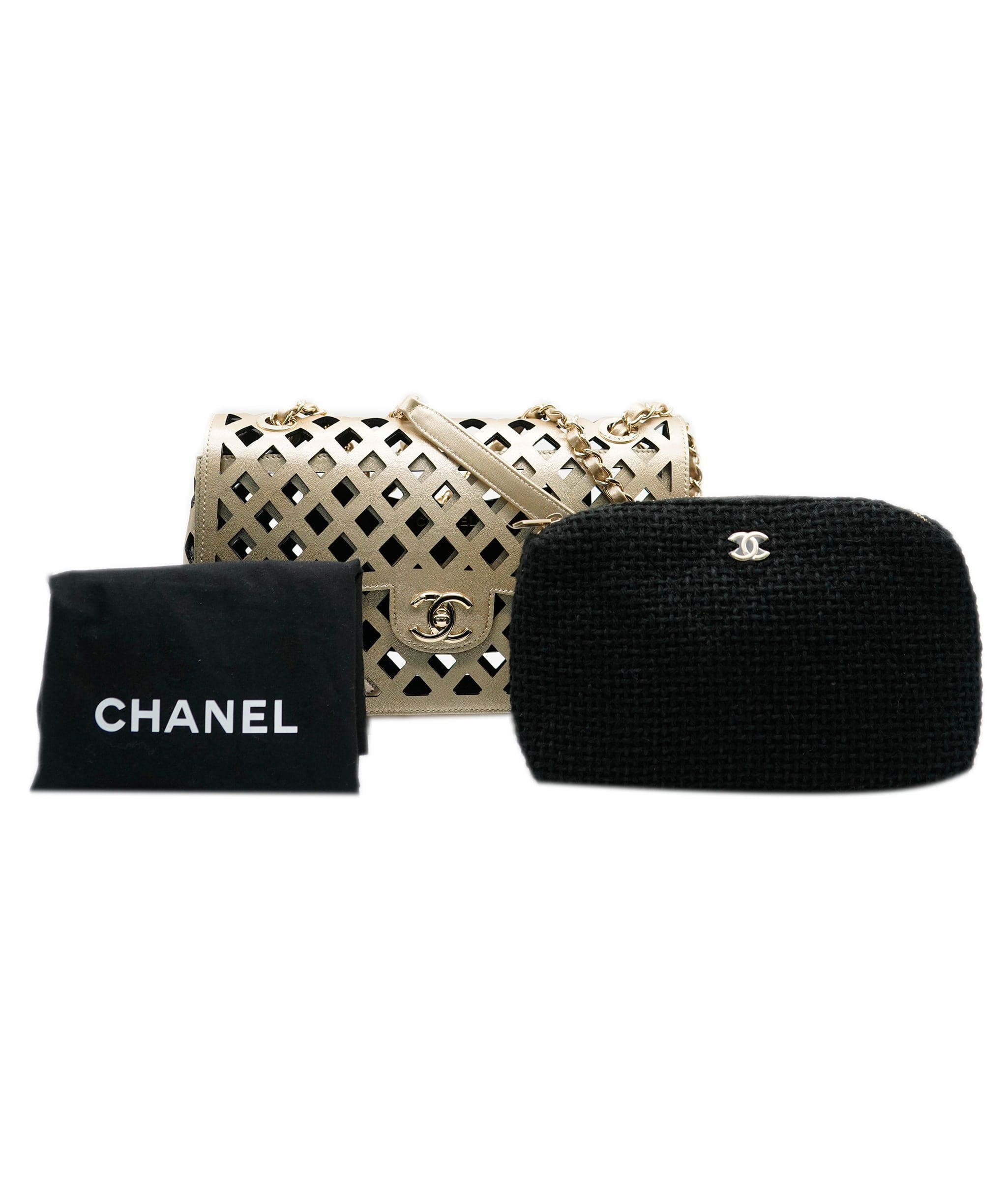 Chanel Chanel Gold Calfskin See Through Single Flap Bag ABC0492