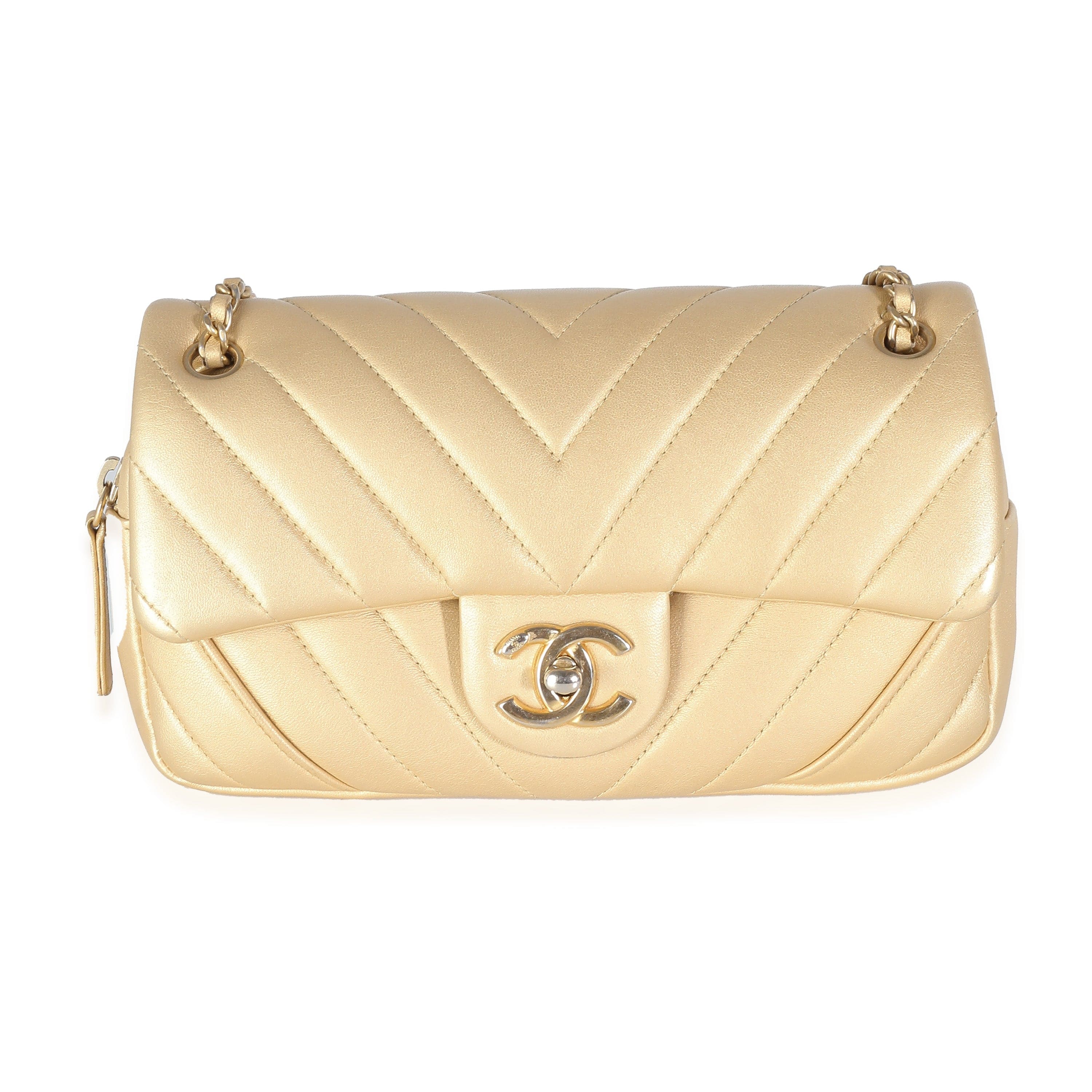 Chanel Chanel Gold Chevron Flap Bag with Gold Hardware ULC1058