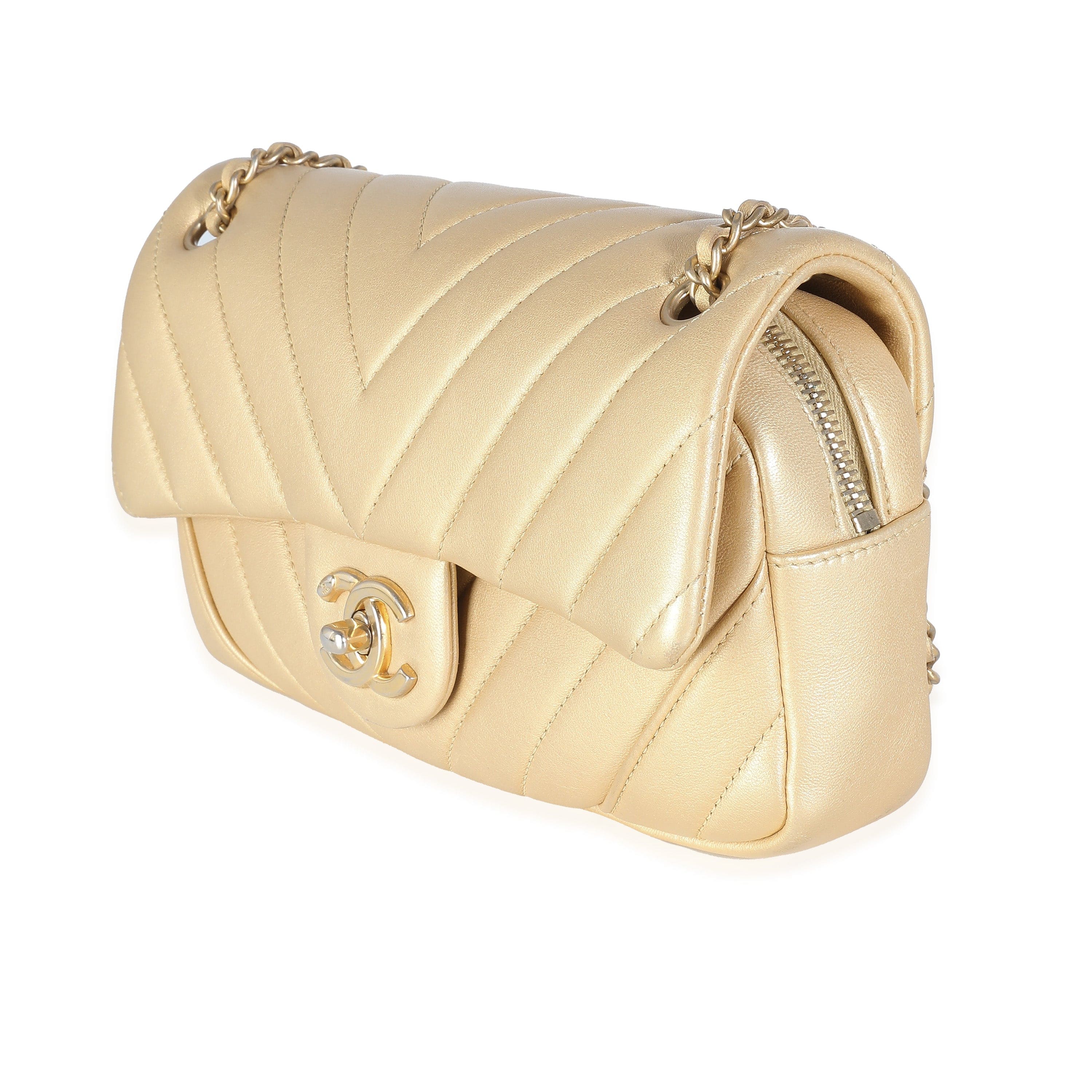 Chanel Chanel Gold Chevron Flap Bag with Gold Hardware ULC1058