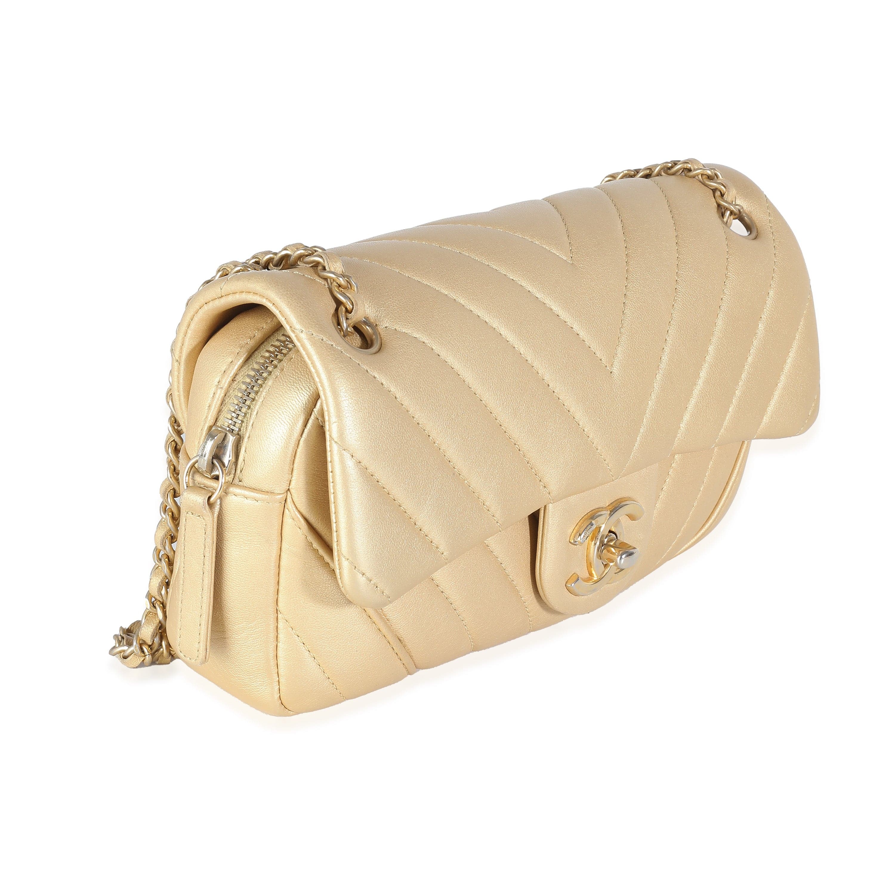 Chanel Chanel Gold Chevron Flap Bag with Gold Hardware ULC1058